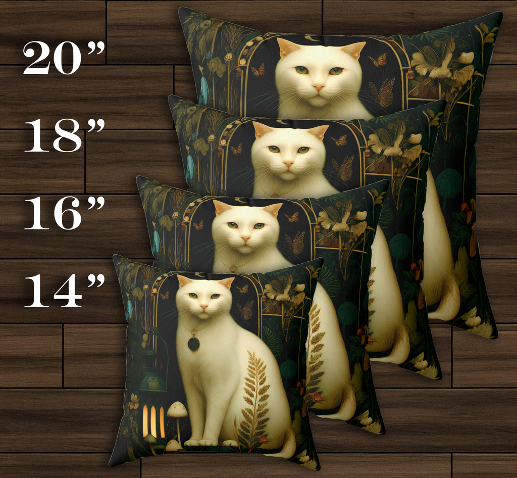 The Moonlit Cat Pillow | The Forest Garden Collection Mystical Kitty Throw Cushion for Cozy