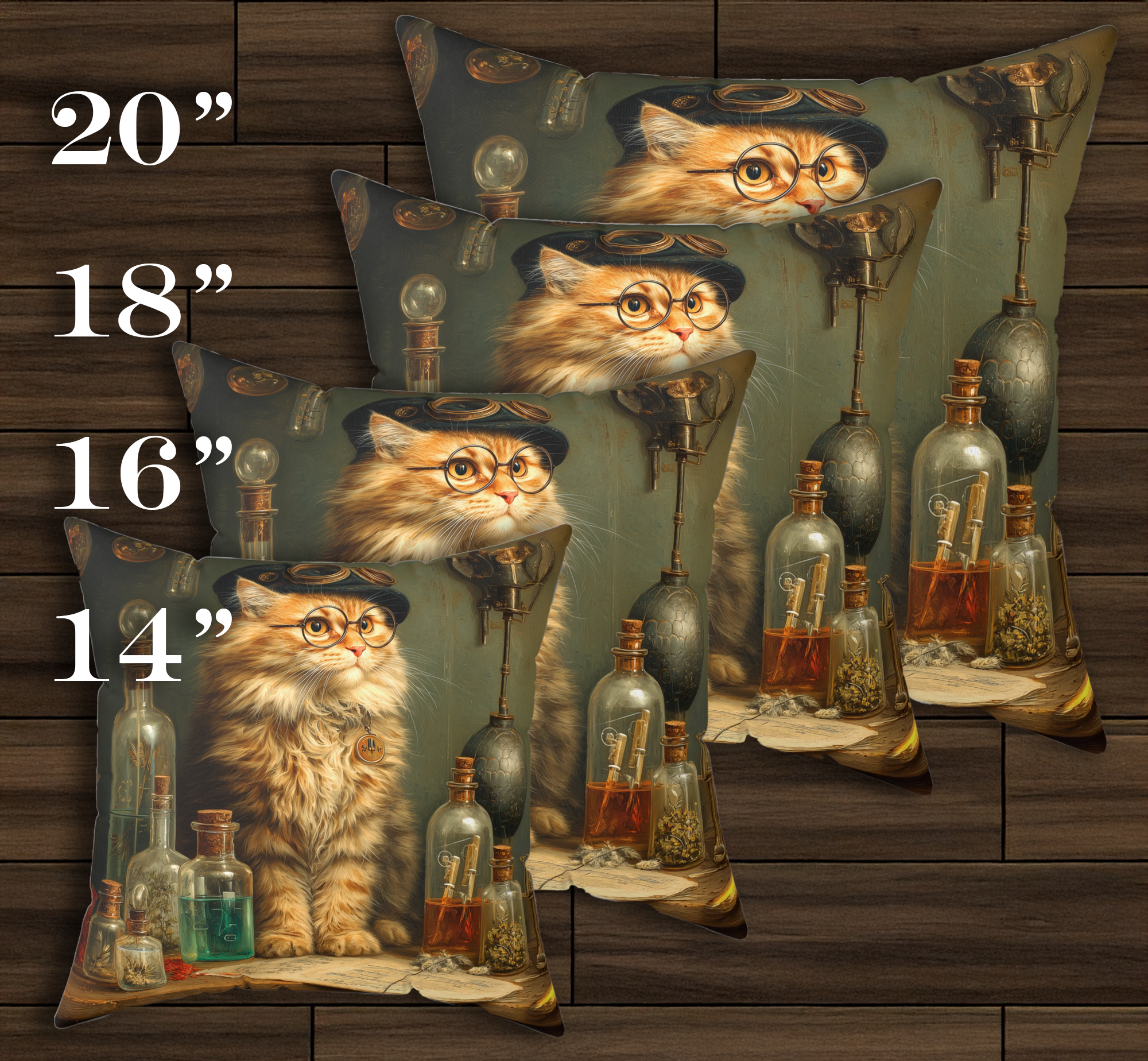 The Apothecary Cat Pillow | The Forest Garden Striped Cat Fantasy Throw Pillow