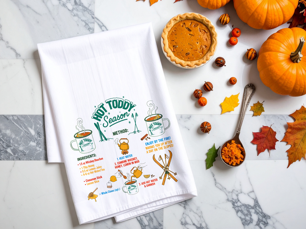 Hot Toddy Après Ski Tea Towel | Winter Cocktail Recipe Kitchen Towel Parties