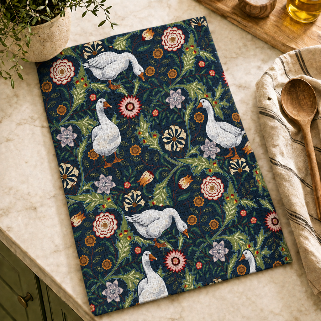 Thistle & Wing | Indigo Bloom Kitchen Hand Towel Printify
