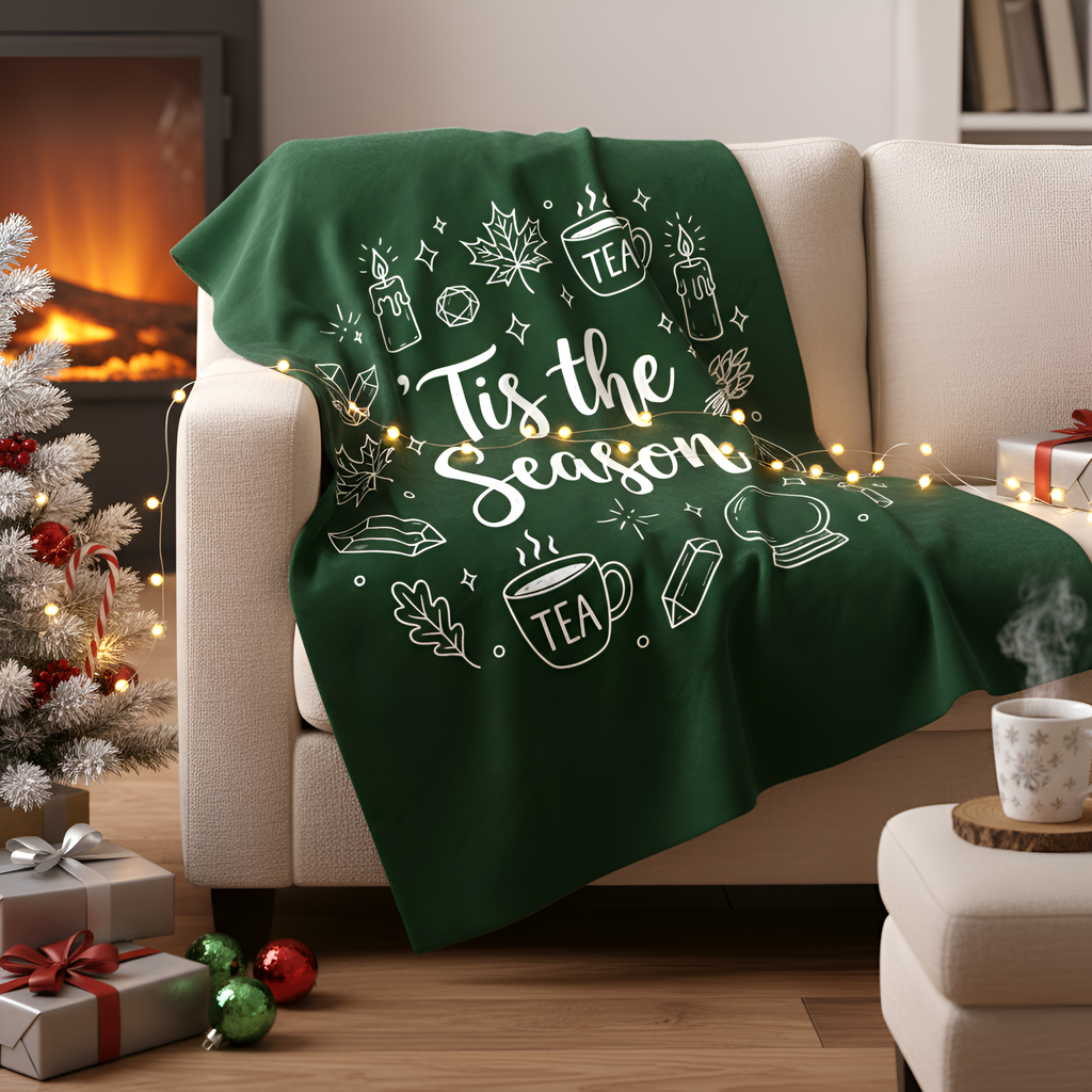 Tis the Season Doodle Blanket | Mystical Holiday Cozy Throw for Tea Lovers