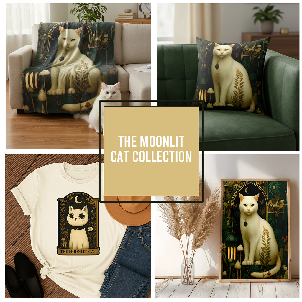 The Moonlit Cat Pillow | The Forest Garden Collection Mystical Kitty Throw Cushion for Cozy