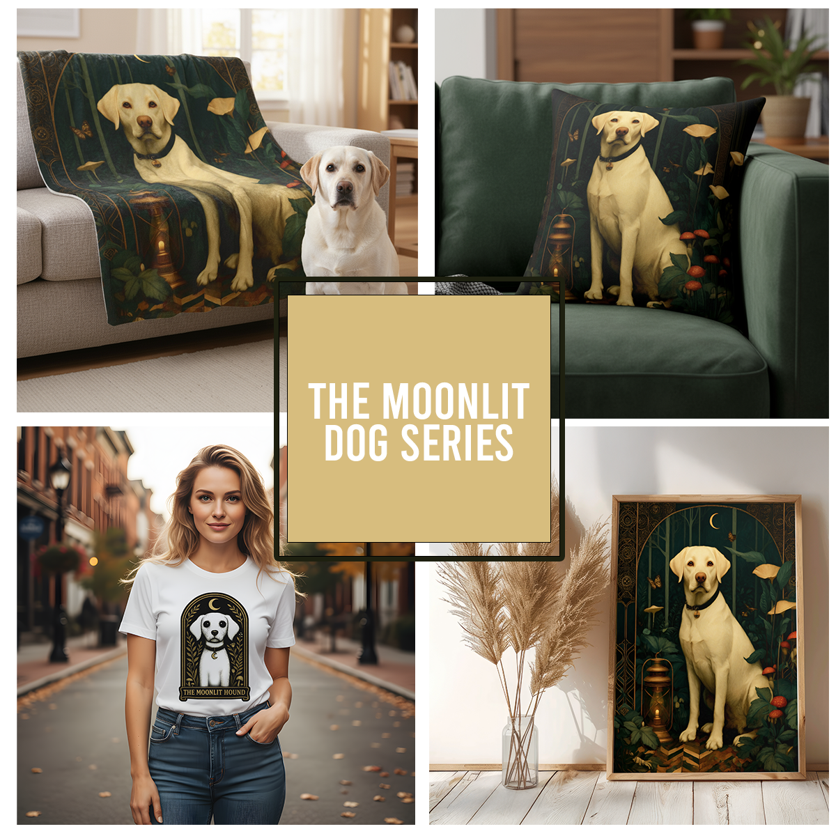 The Moonlit Hound T-Shirt | The Forest Gaden White Dog Art Tee for Pet Lovers
