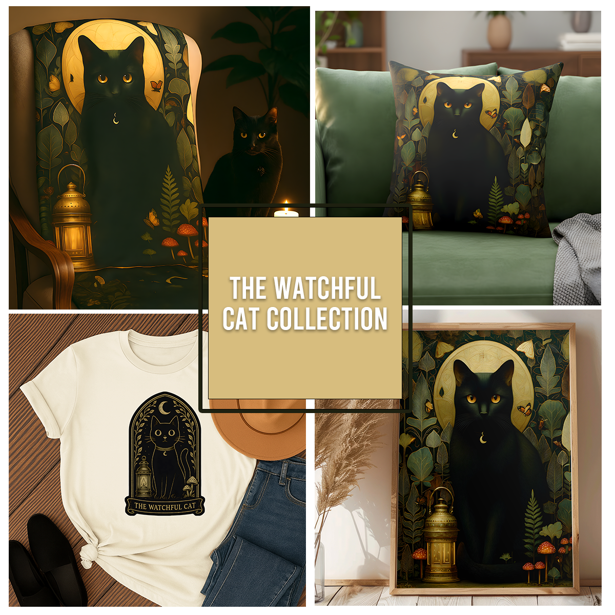 The Watchful Cat Wall Art | The Forest Garden Black Cat Print for Home Decor