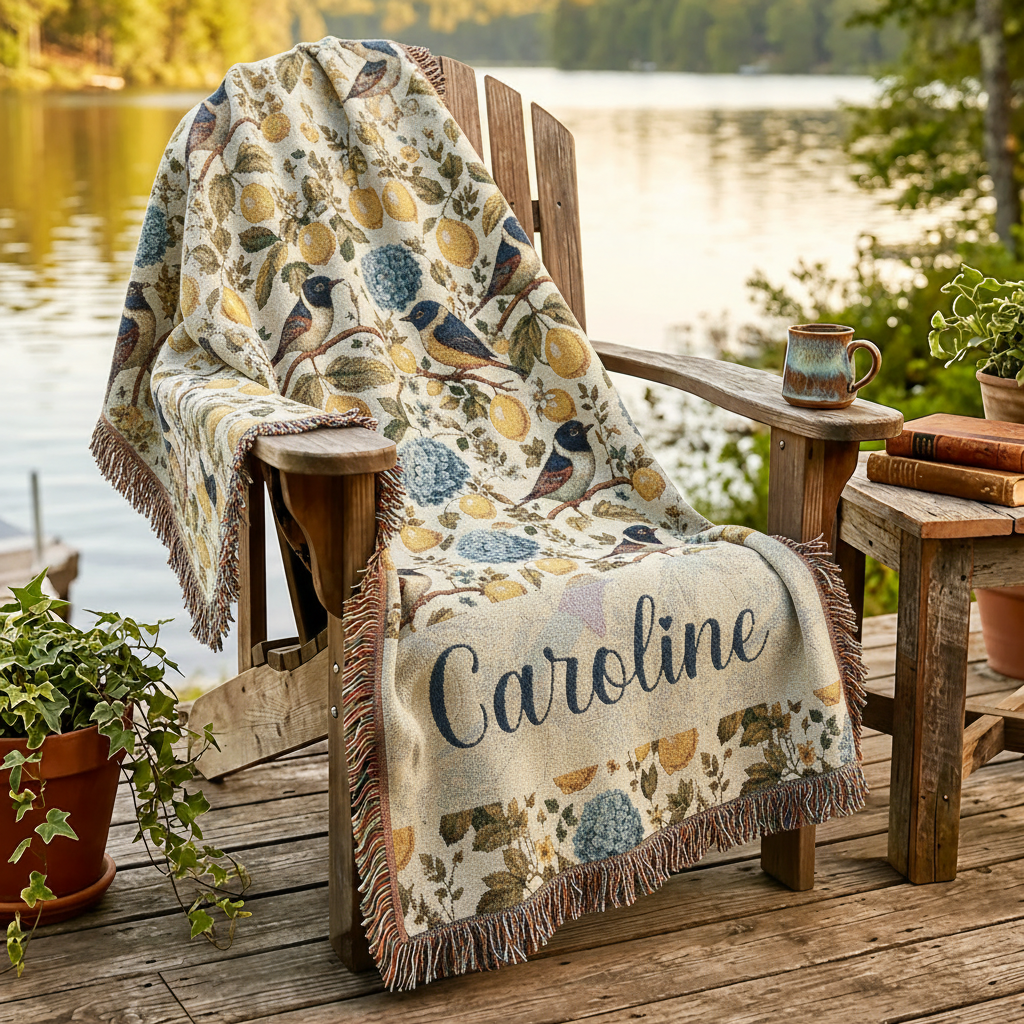 Garden Songbird | Lemon Hydrangea Woven Blanket Printify