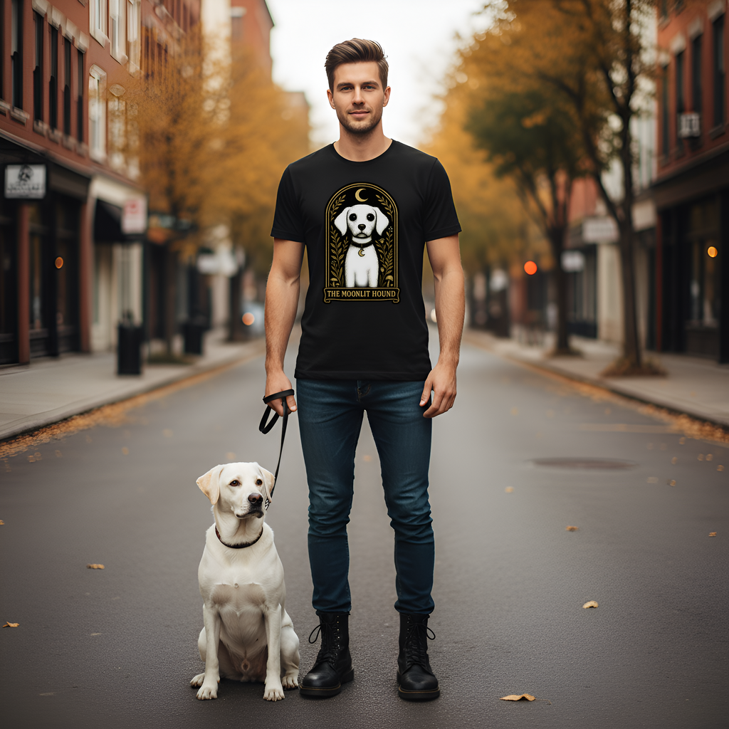 The Moonlit Hound T-Shirt | The Forest Gaden White Dog Art Tee for Pet Lovers