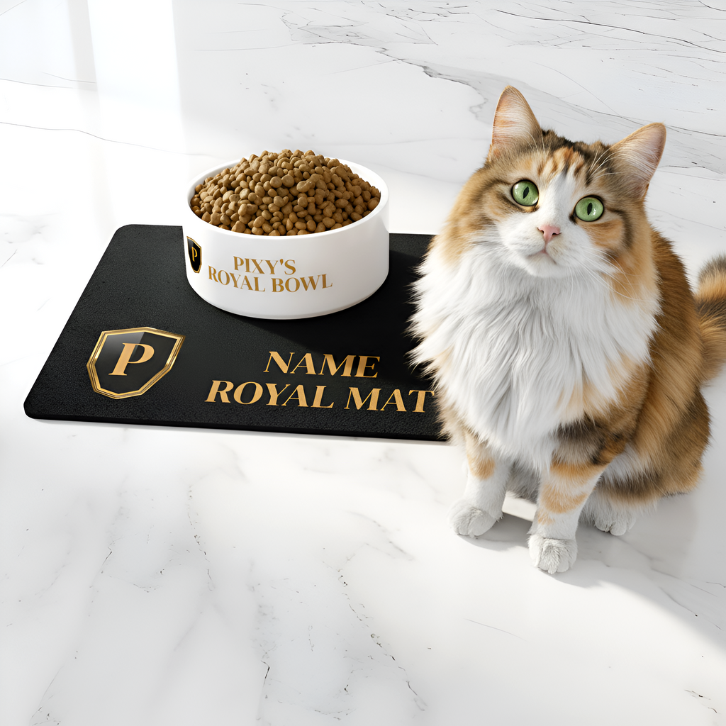 Gold Crest Monogram Pet Food Mat | Personalized Royal Pet Placemat