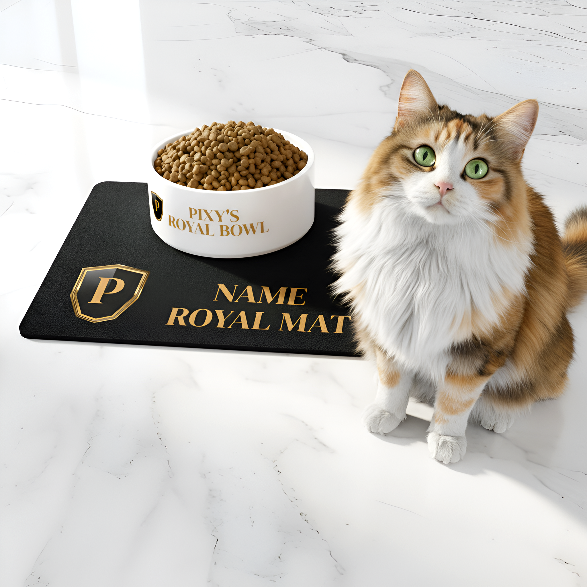 Gold Crest Monogram Pet Food Mat | Personalized Royal Pet Placemat