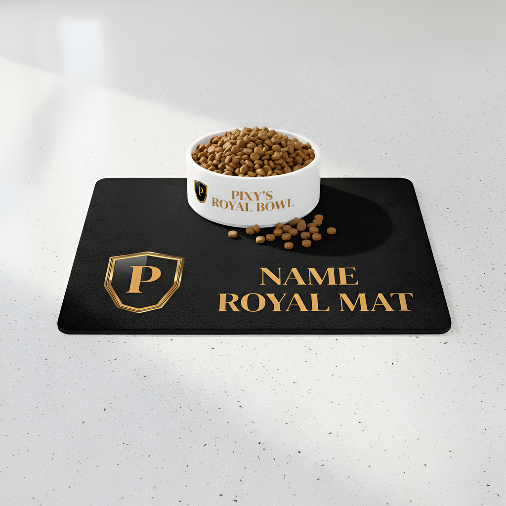 Gold Crest Monogram Pet Food Mat | Personalized Royal Pet Placemat
