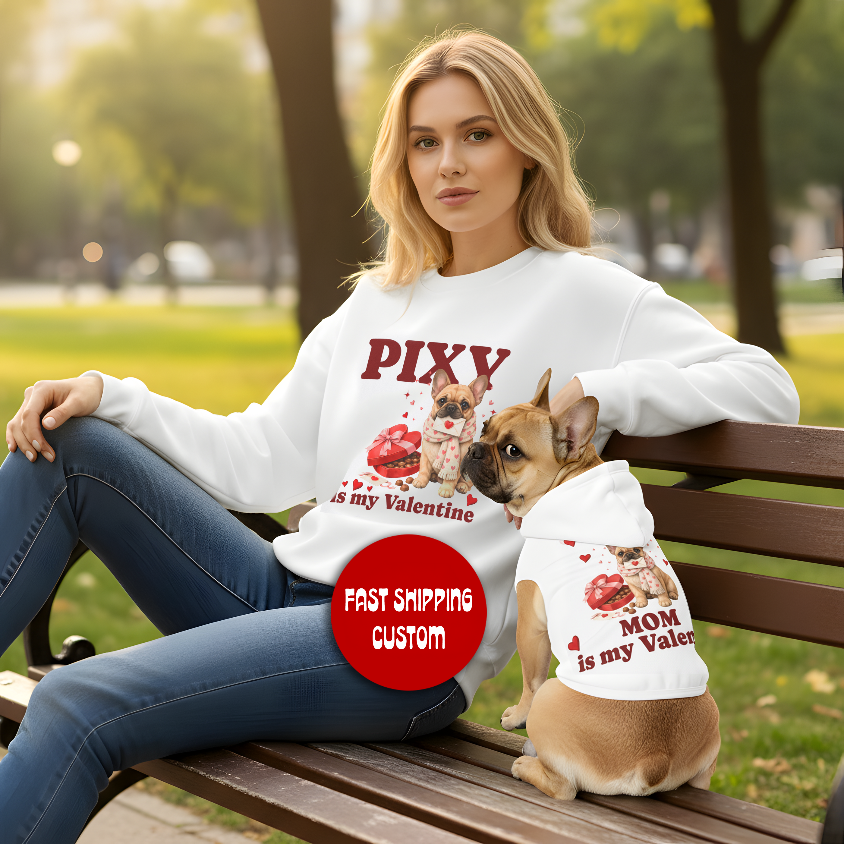 French Bulldog Matching Hoodie Set | Personalized Dog Mom Pullover Sweatshirt & Dog Hoodie Valentine Gift