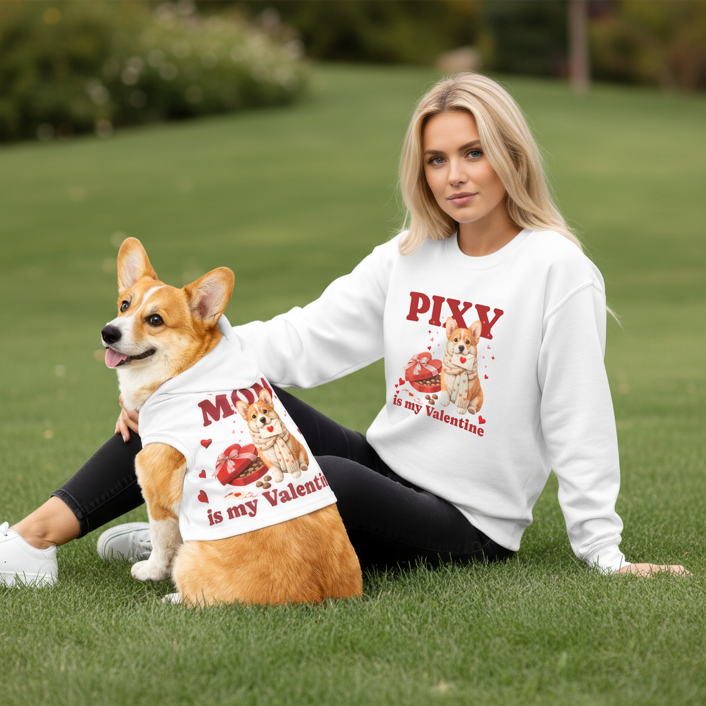 Corgi Matching Dog and Owner Valentine Shirts | Custom Dog Mom Sweatshirt and Dog Hoodie Set