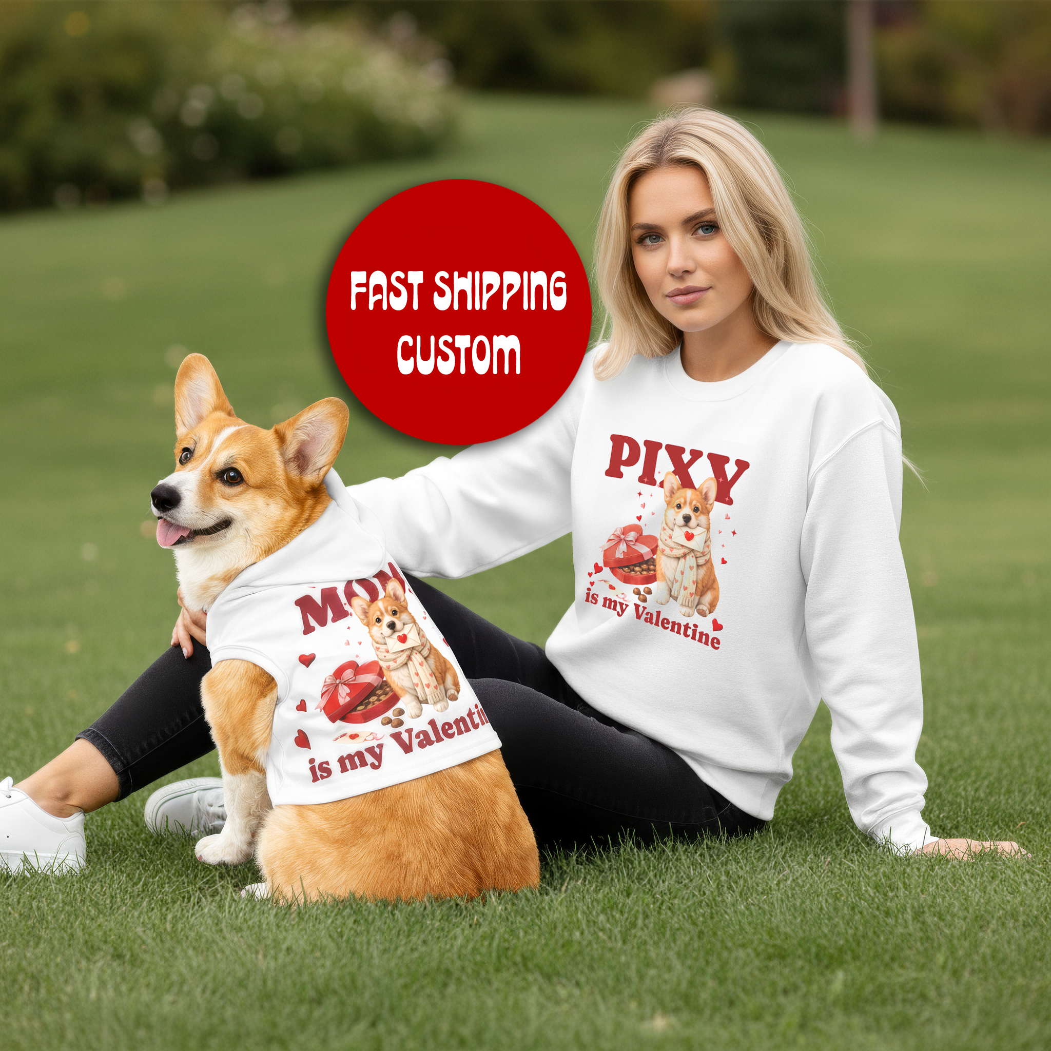 Corgi Valentine Dog Hoodie | Matching Dog Hoodie for Dog Mom Set
