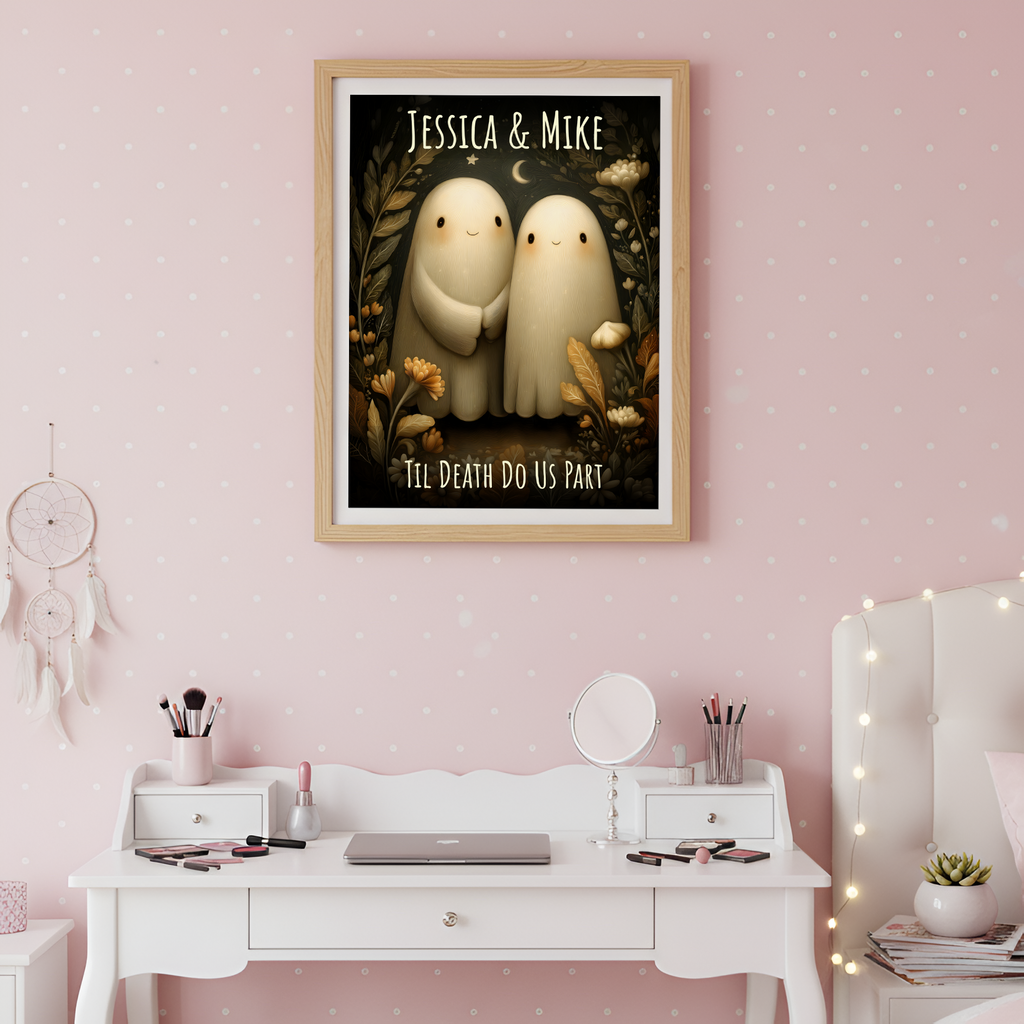 Valentine Poster Til Death Do Us Part Ghost | UNFRAMED Custom Name Valentines Day Wall Art for Couples