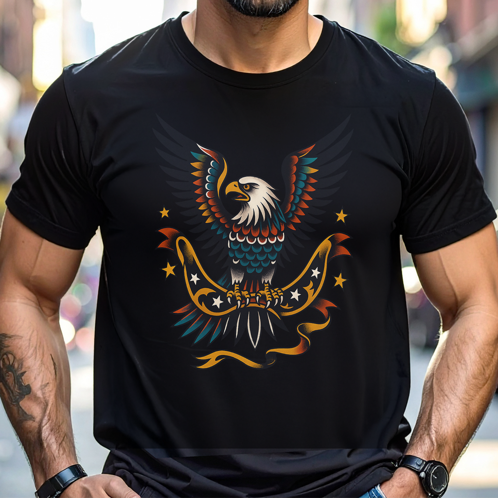 Traditional Tattoo Eagle Shirt | Men's Tattoo Graphic Tee American Style Soft Cotton Patriotic