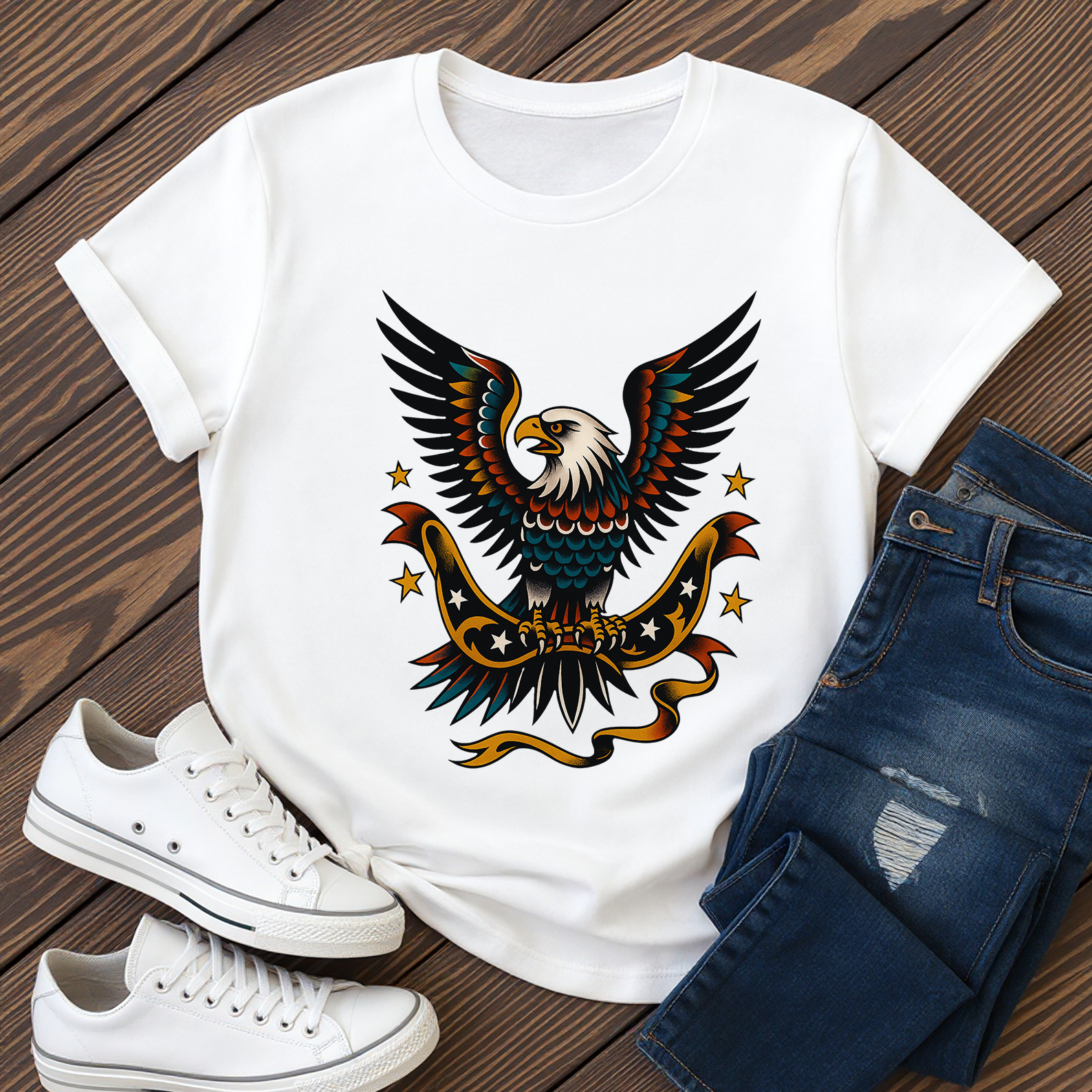 Traditional Tattoo Eagle Shirt | Men's Tattoo Graphic Tee American Style Soft Cotton Patriotic