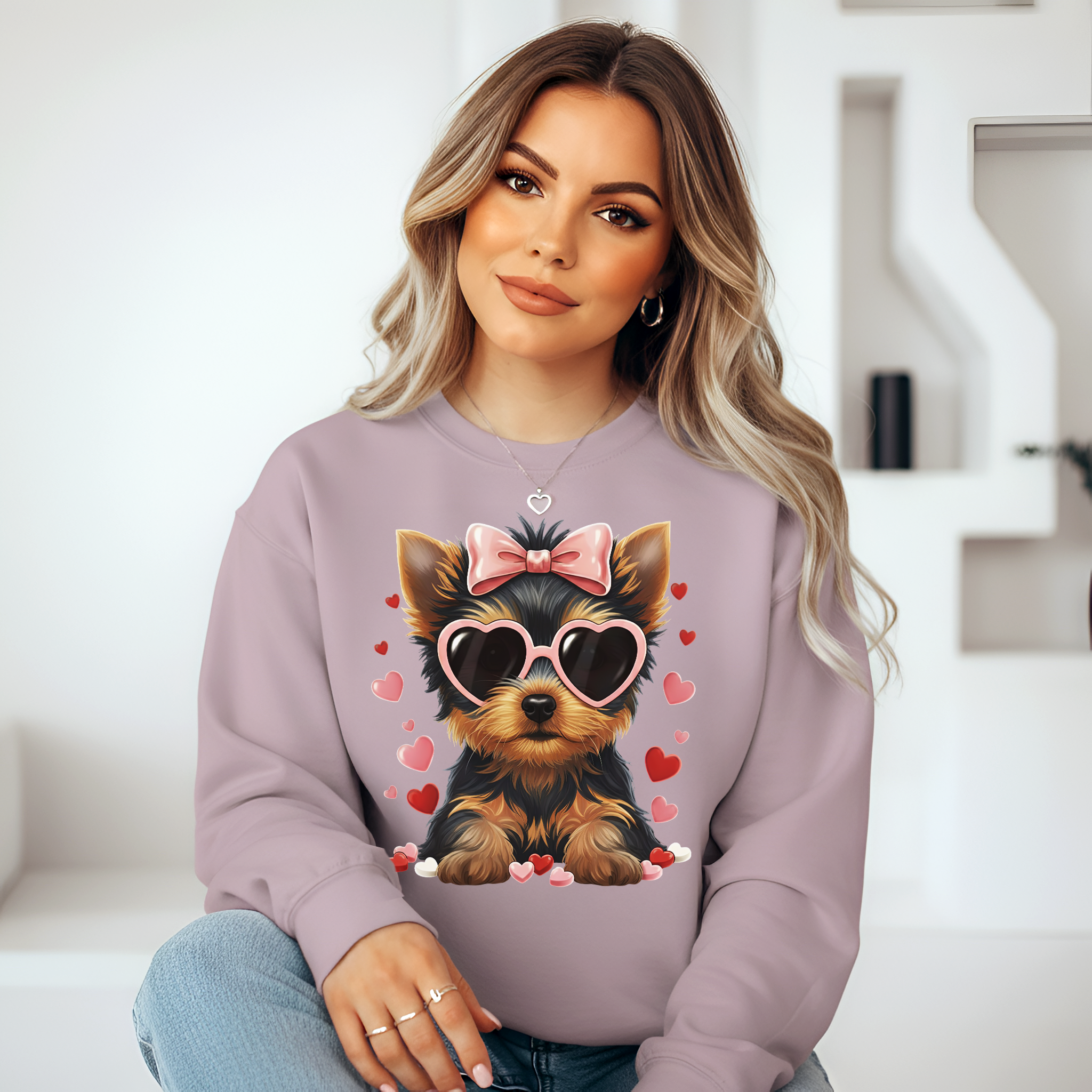 Yorkshire Terrier Valentine Shirt | Yorkie Heart Sunglasses Pullover Sweatshirt Gift for Her