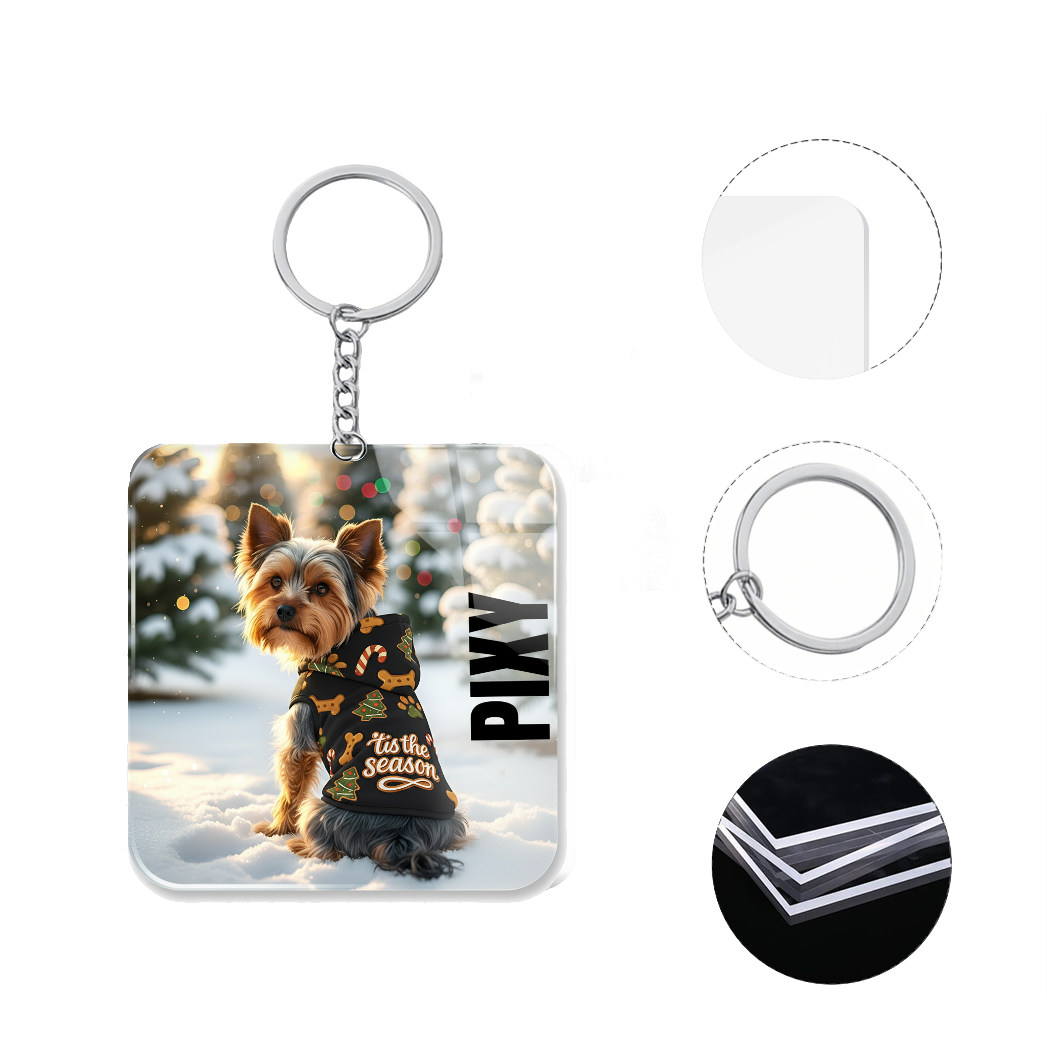 Personalized Dog Keychain | Custom Picture and Name Plexiglass Key Ring