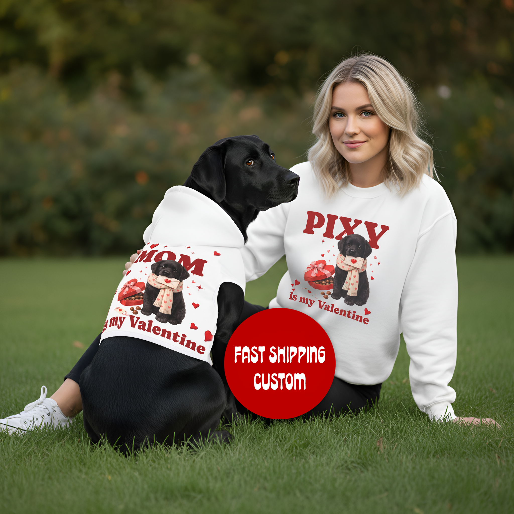 Black Lab Valentine Dog Hoodie | Matching Dog Hoodie for Dog Mom Set