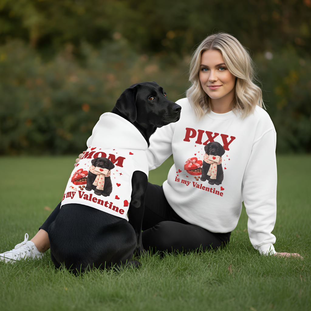 Black Lab Valentine Dog Hoodie | Matching Dog Hoodie for Dog Mom Set