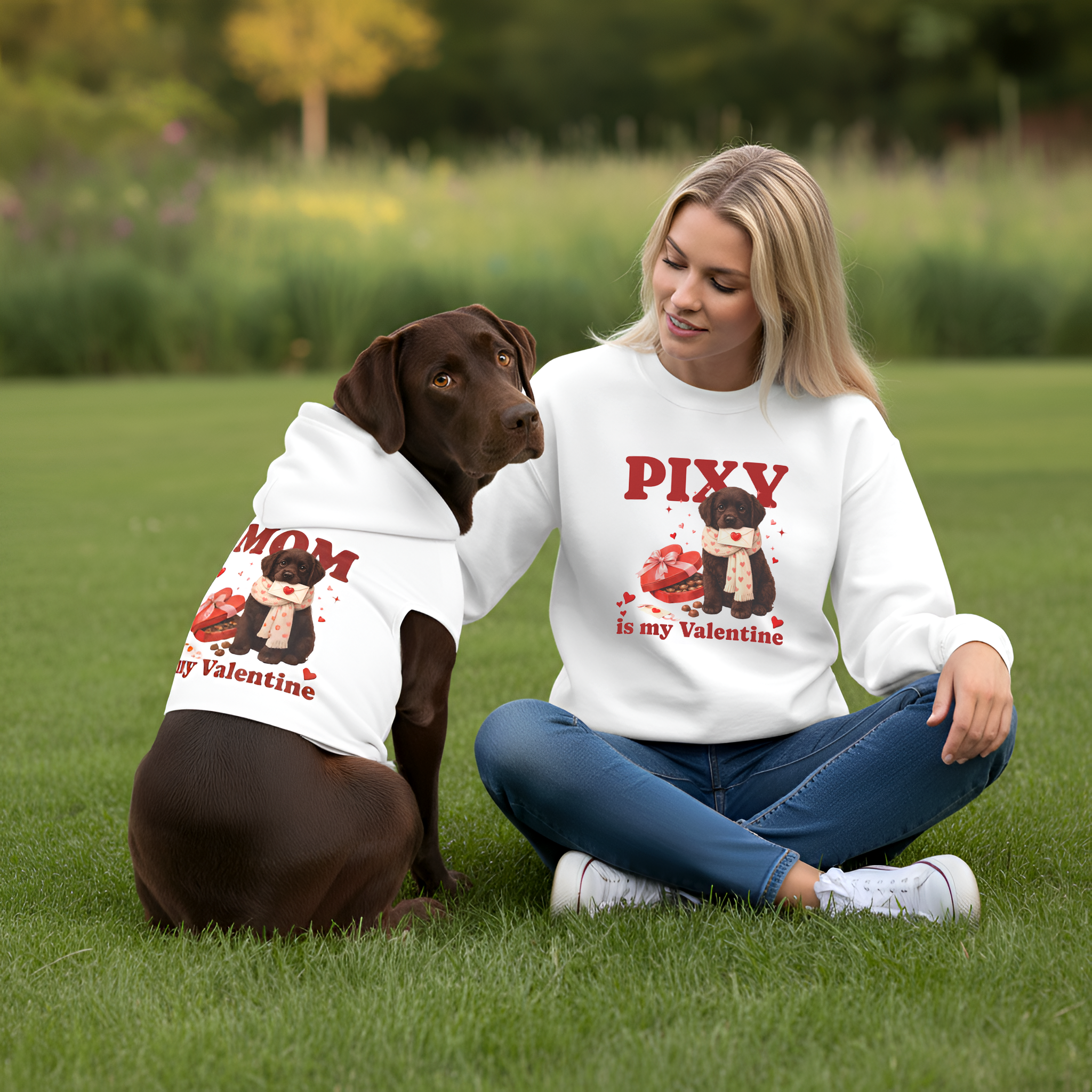 Chocolate Lab Matching Dog & Owner Outfits | Custom Labrador Dog Mom Sweatshirt Dog Hoodie Set