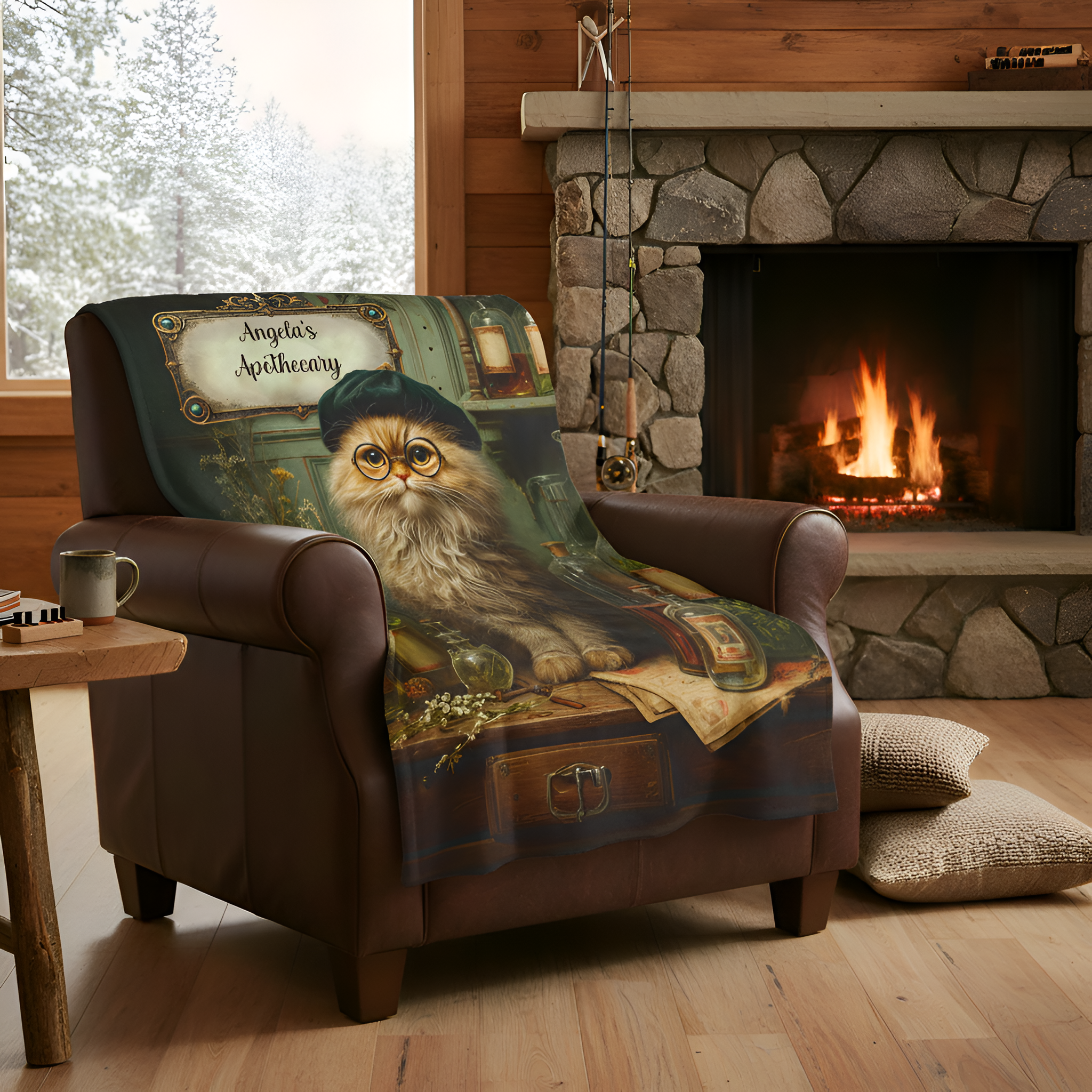 Apothecary Cat Personalized Plush Blanket | Custom Name Witchy Poetcore Throw for Cat Lovers