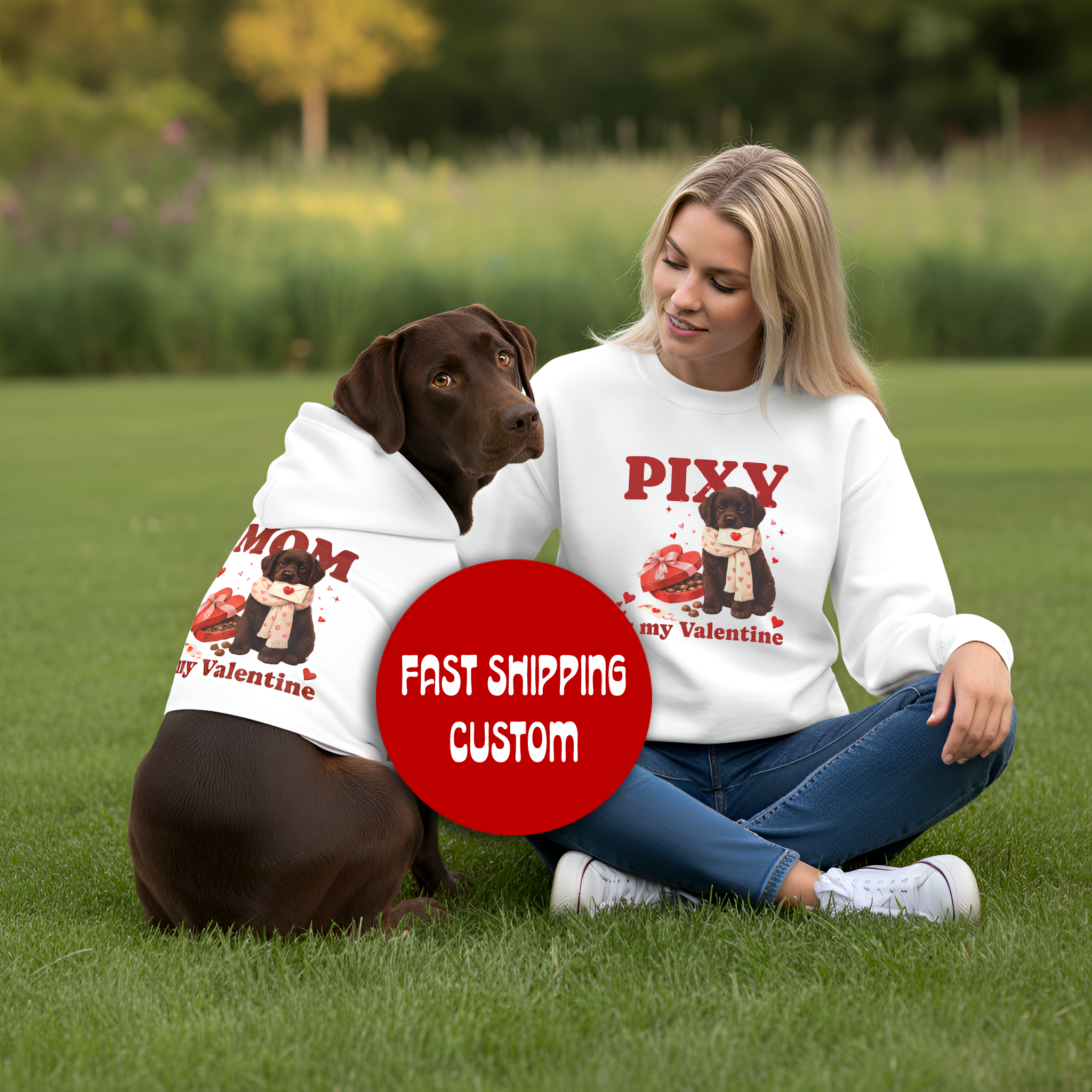 Chocolate Lab Valentine Dog Hoodie | Matching Dog Hoodie for Dog Mom Set