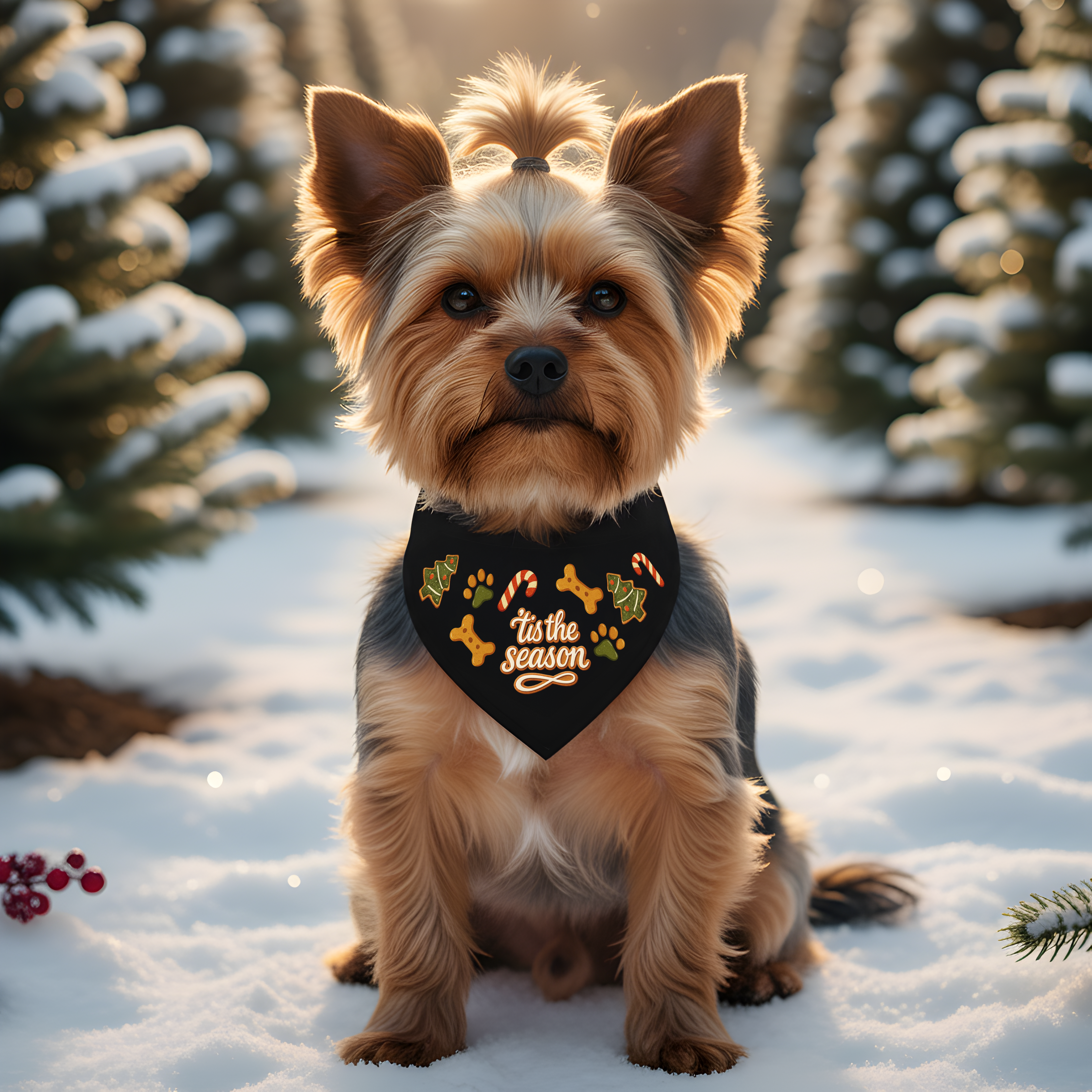 Tis The Season clip-on pet bandana | Christmas paw print candy cane dog bandana