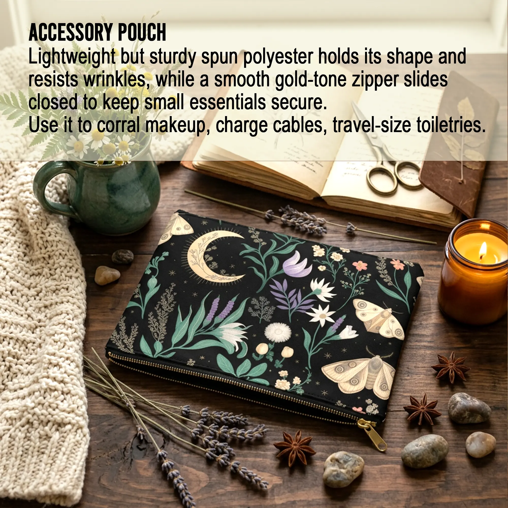 Celestial Moth Blooms | Floral Accessory Pouch Printify