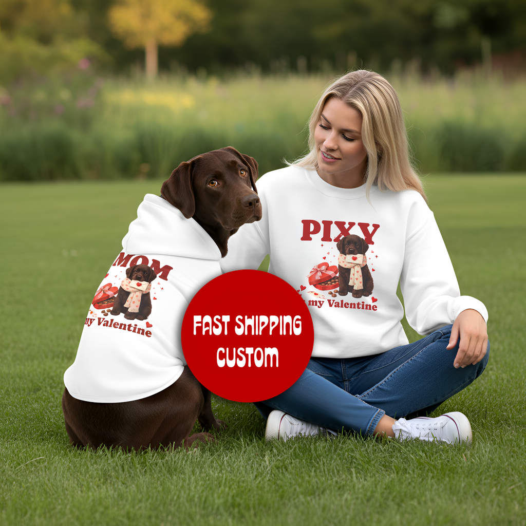 Goldendoodle Matching Dog & Owner Valentine Shirts | Custom Dog Mom Pullover Sweatshirt and Dog Hoodie Set