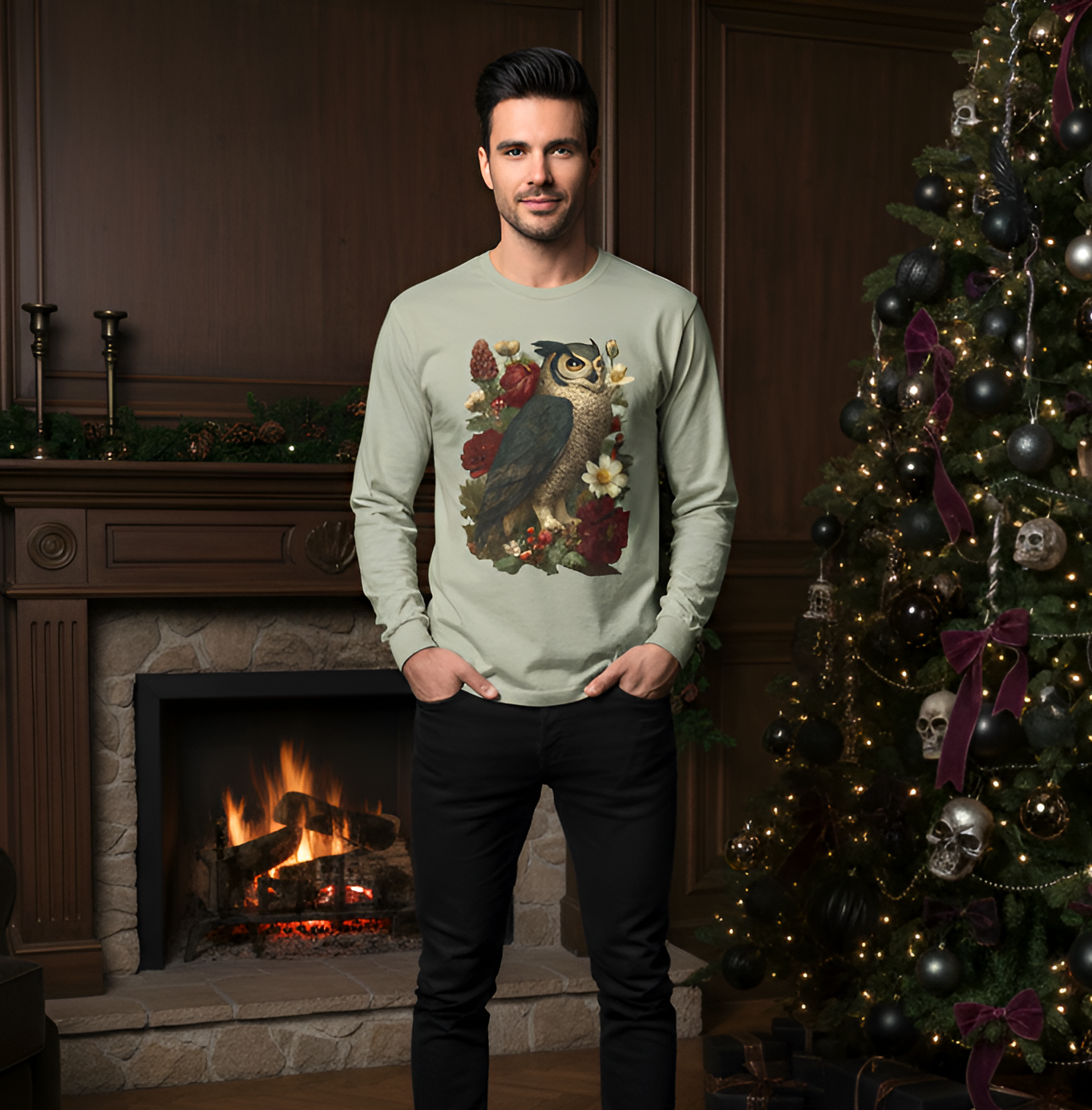 Gothmas Owl Long Sleeve Shirt | Goth Christmas Holiday Gift