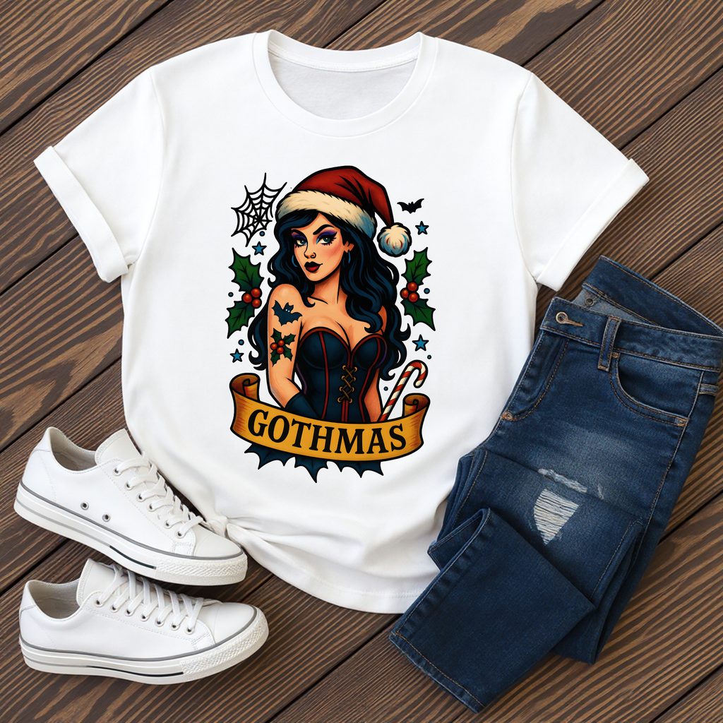 Gothmas Pin-Up T-Shirt | Men's Vintage Tattoo Christmas Tee