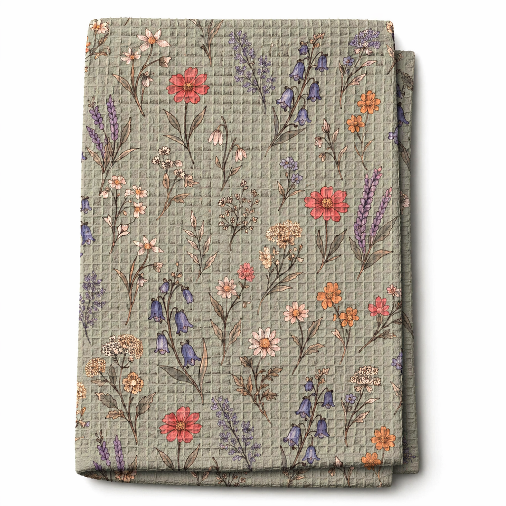 Spring Has Sprung In Morning Mist | Waffle Weave Kitchen Towel Printify