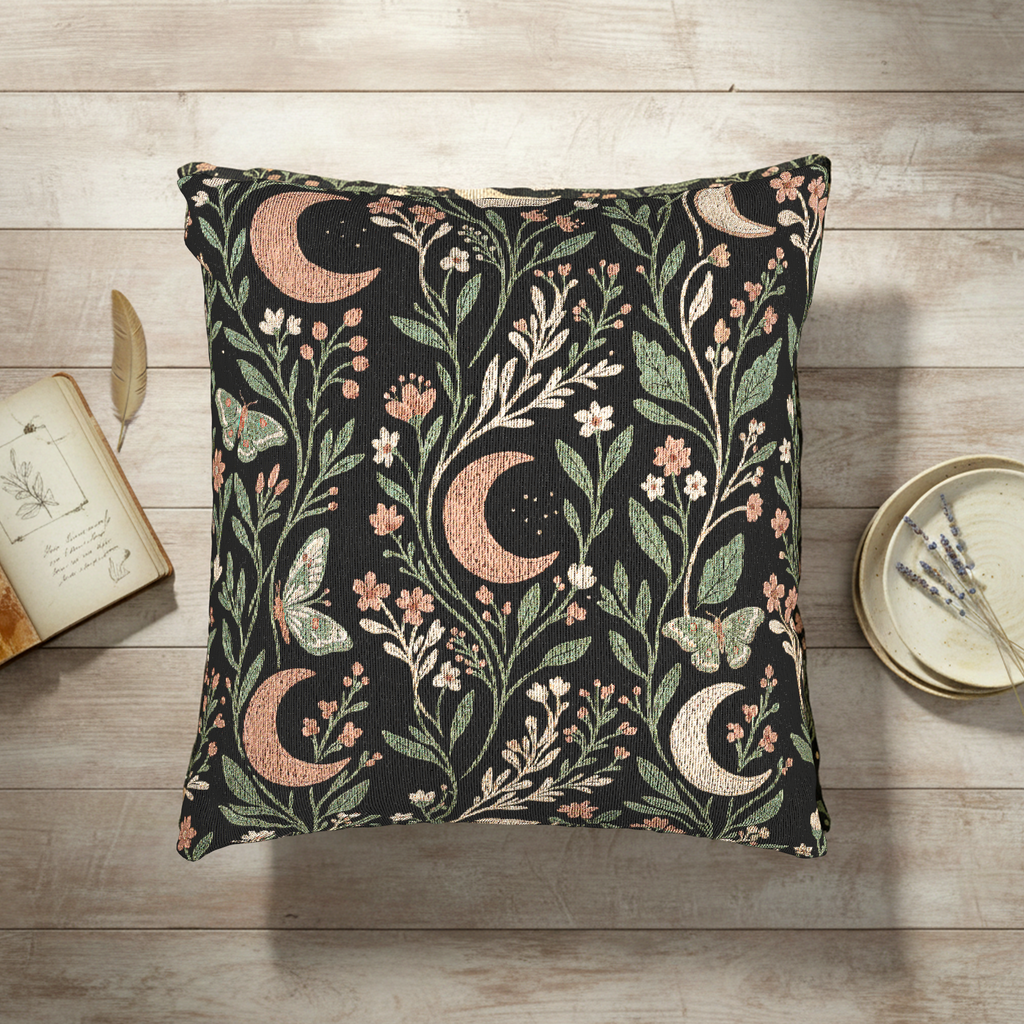 Lunar Moth Garden Woven Pillow