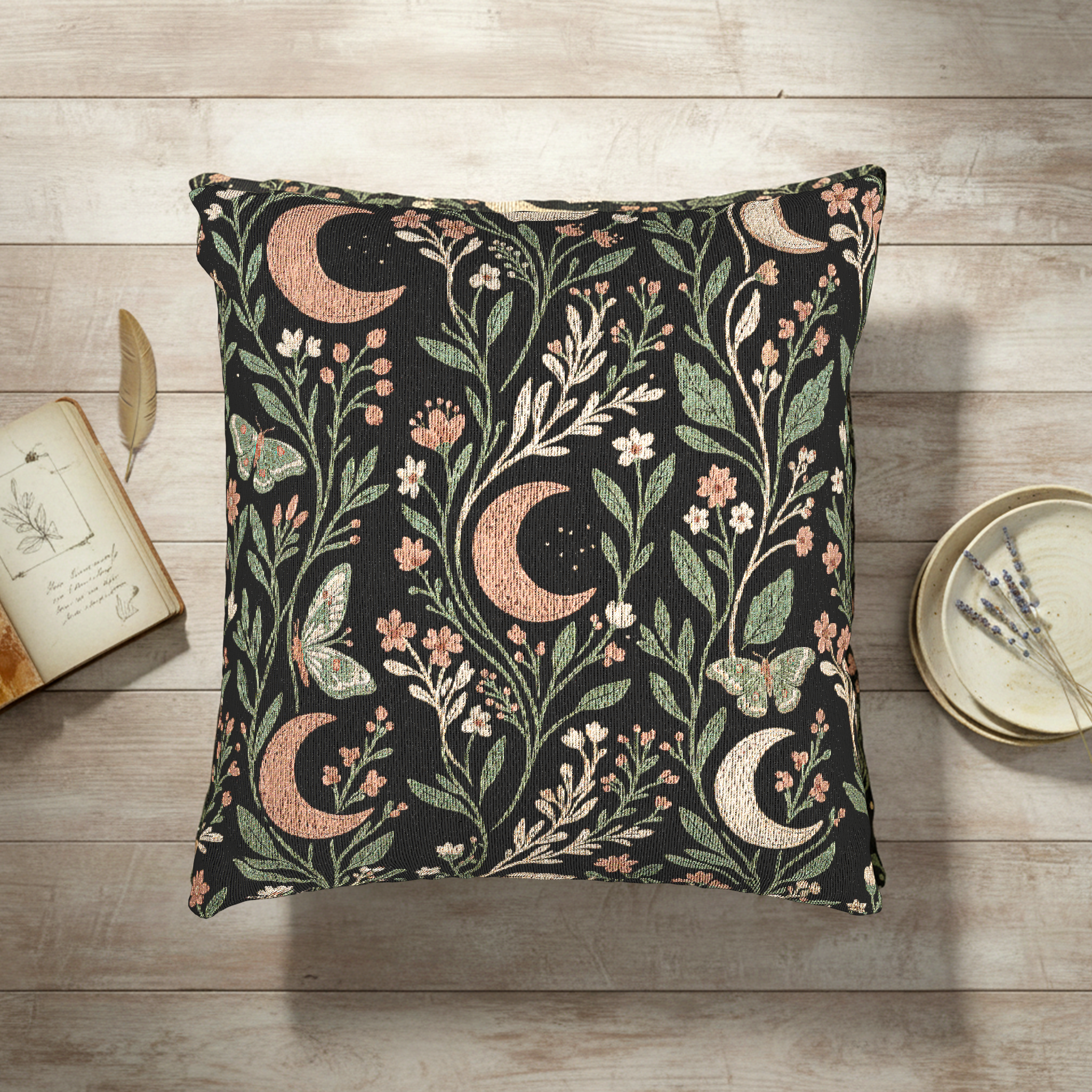 Lunar Moth Garden Woven Pillow