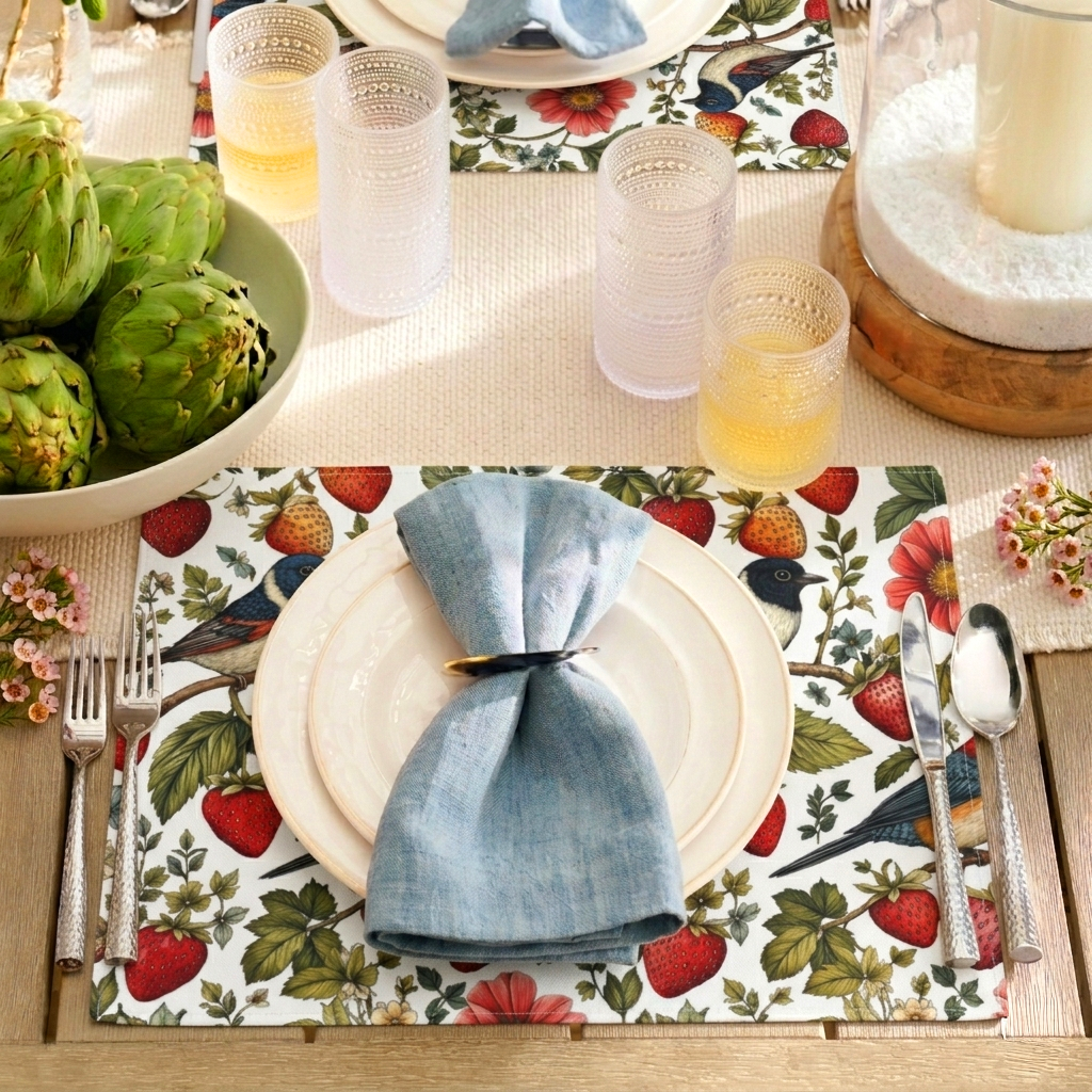 Garden Songbird | Strawberry Meadow Placemat Printify