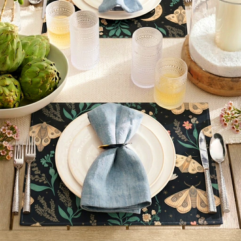 Celestial Moth Blooms | Placemat Printify
