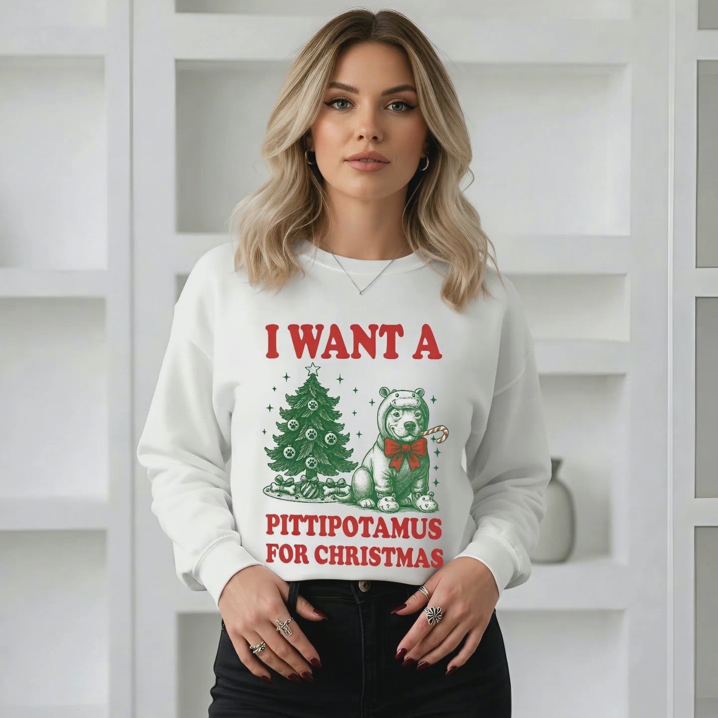 Pitbull Christmas Pullover | Cute Pittipotamus Holiday Sweatshirt for Dog Lovers