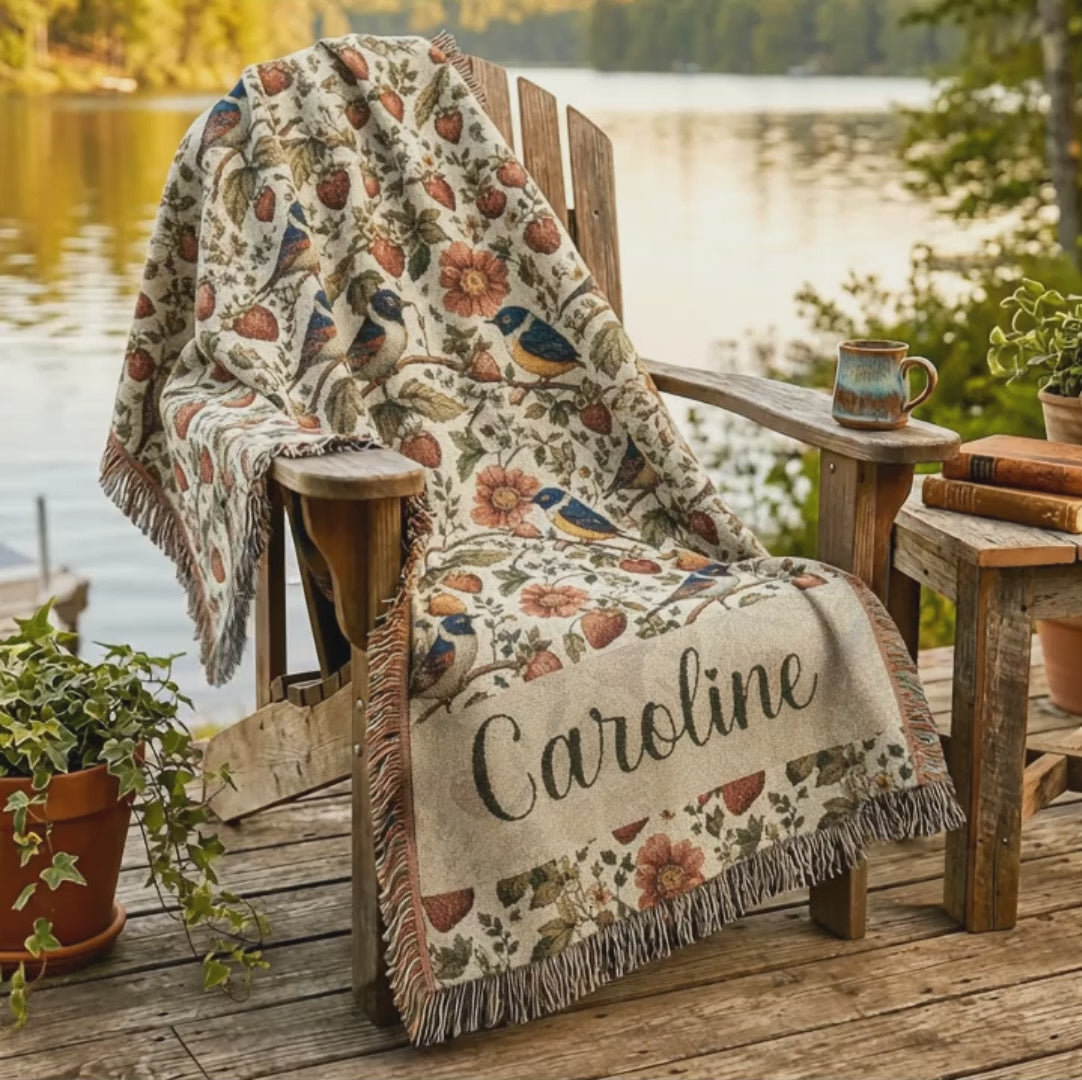 Garden Songbird | Strawberry Meadow Custom Name Blanket