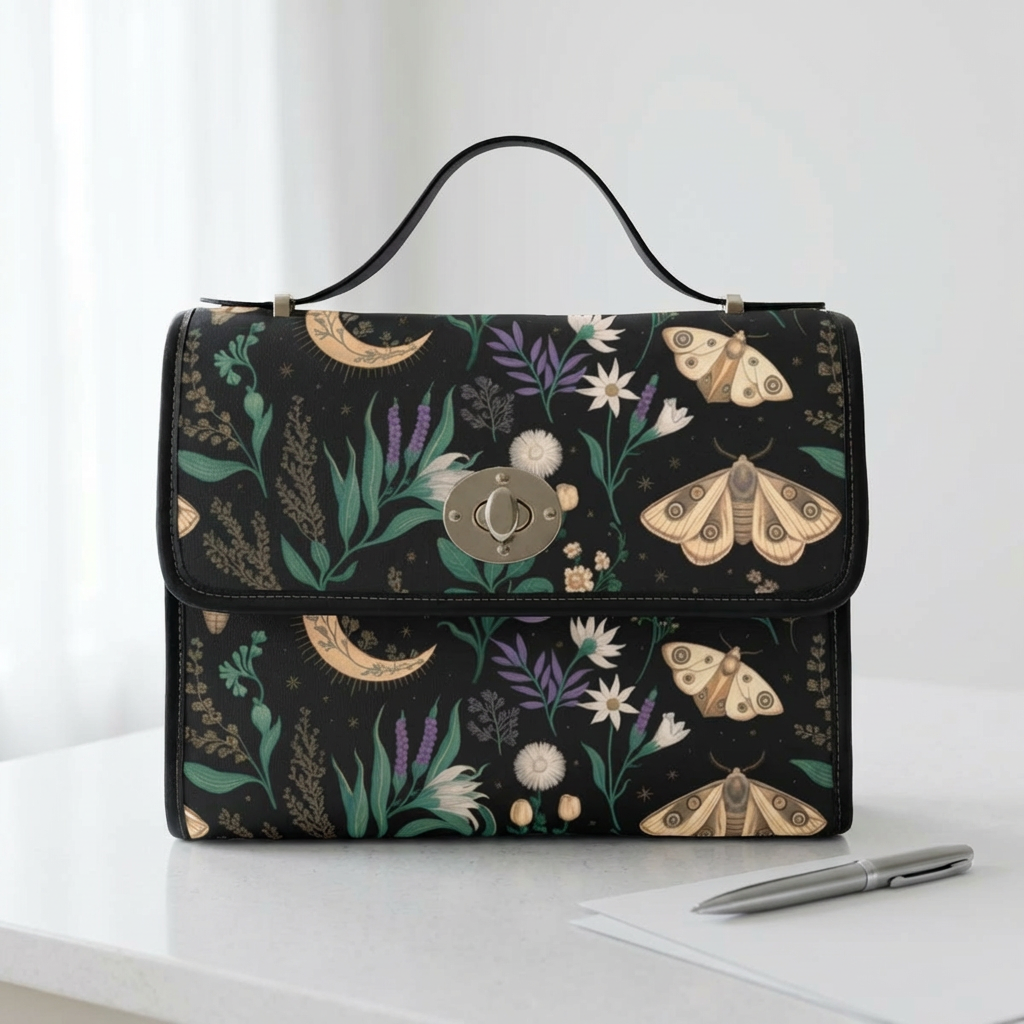 Celestial Moth Blooms | Cottagecore Purse | Botanical Moth Top Handle Handbag, Vintage Nature Bag