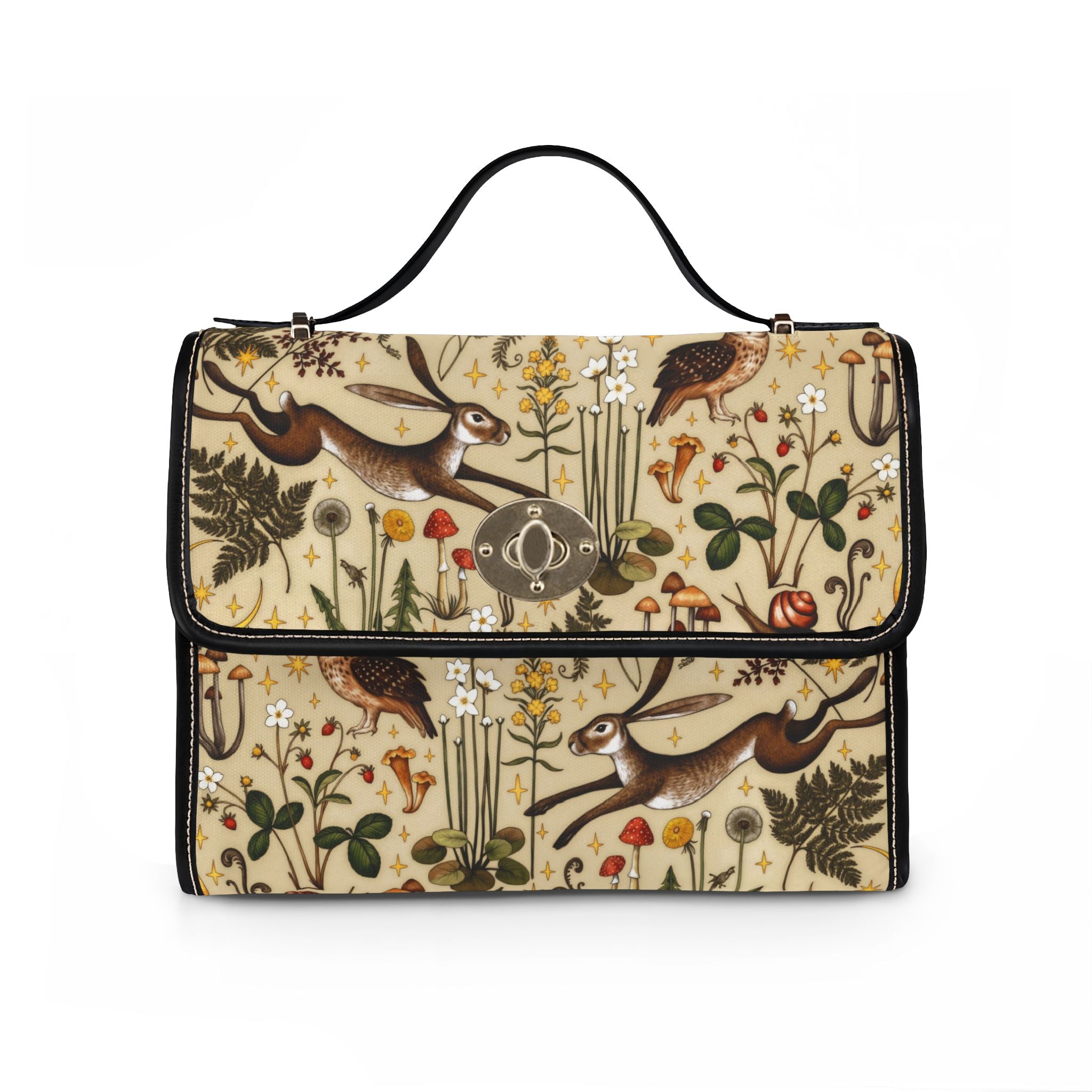 Woodland Meadow Light | Cottagecore Purse | Woodland Animal Canvas Handbag, Vintage Nature Top Handle Bag