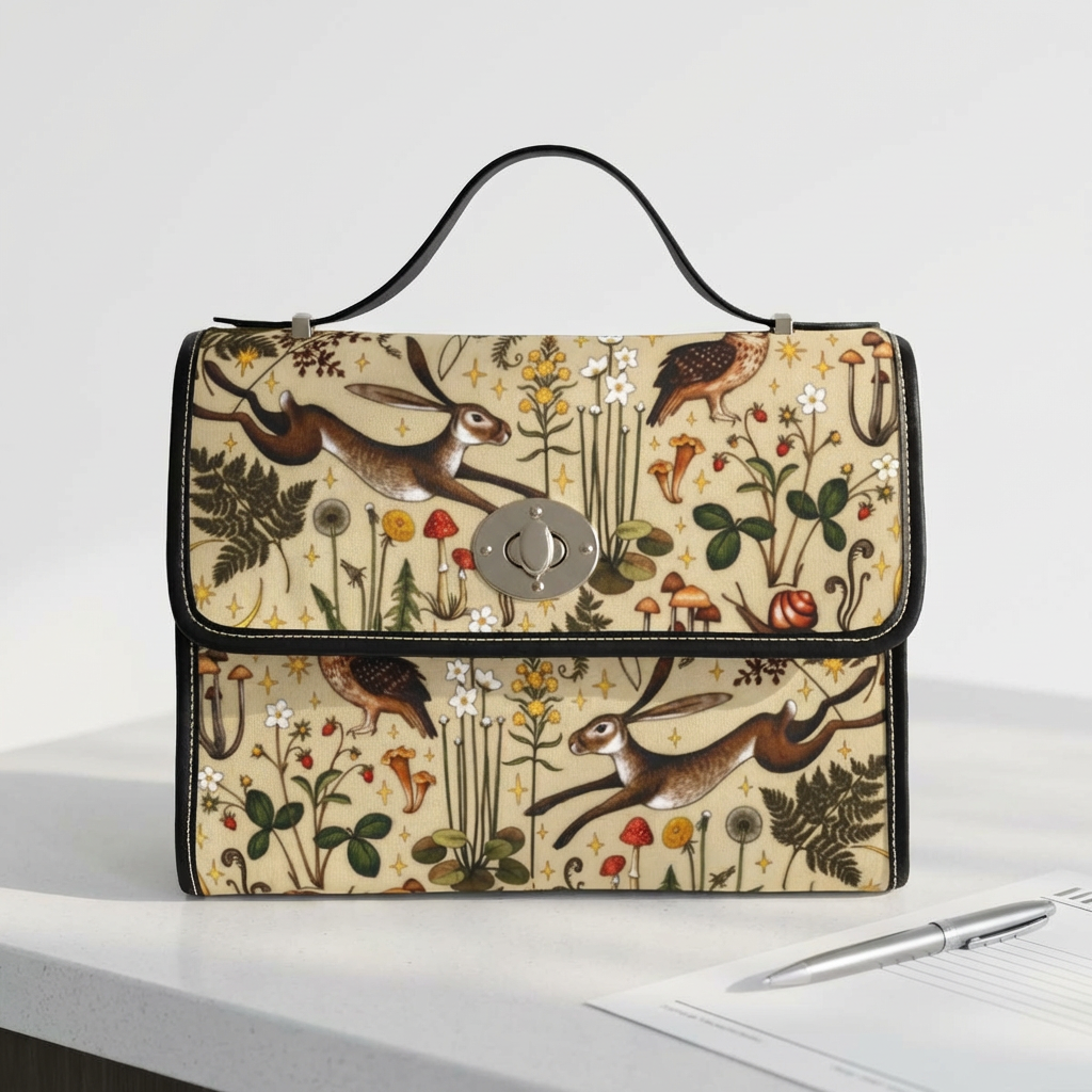 Woodland Meadow Light | Cottagecore Purse | Woodland Animal Canvas Handbag, Vintage Nature Top Handle Bag