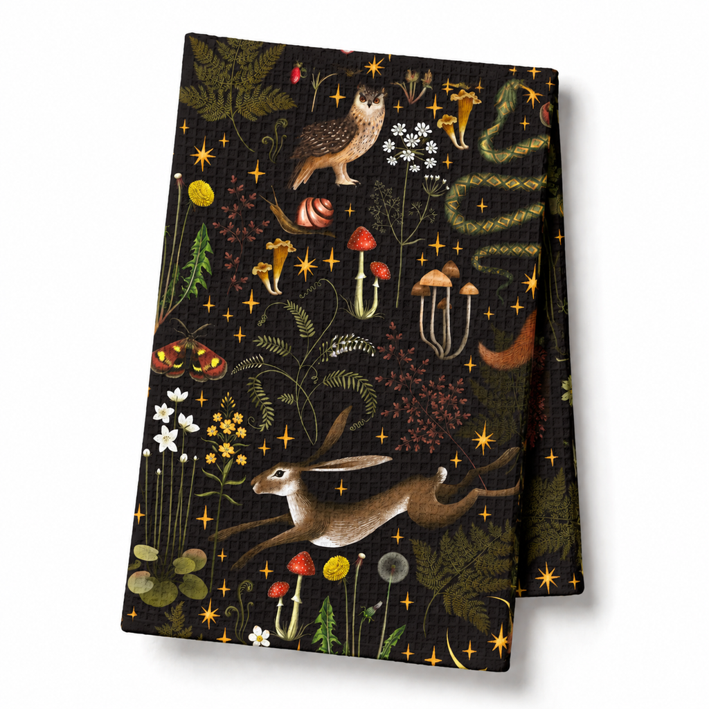 Midnight Woodland | Reverie Kitchen Hand Towel Printify
