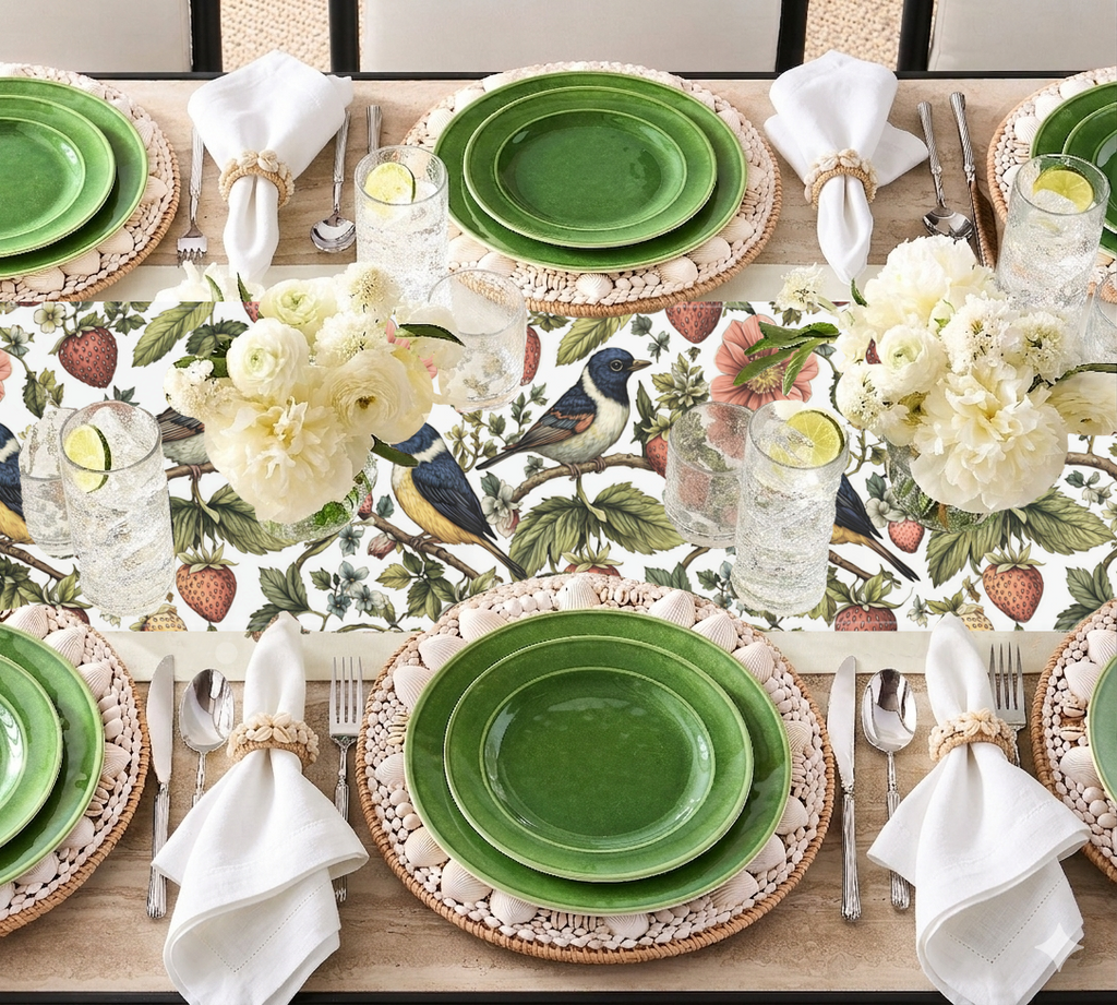 Garden Songbird | Strawberry Meadow Table Runner Printify