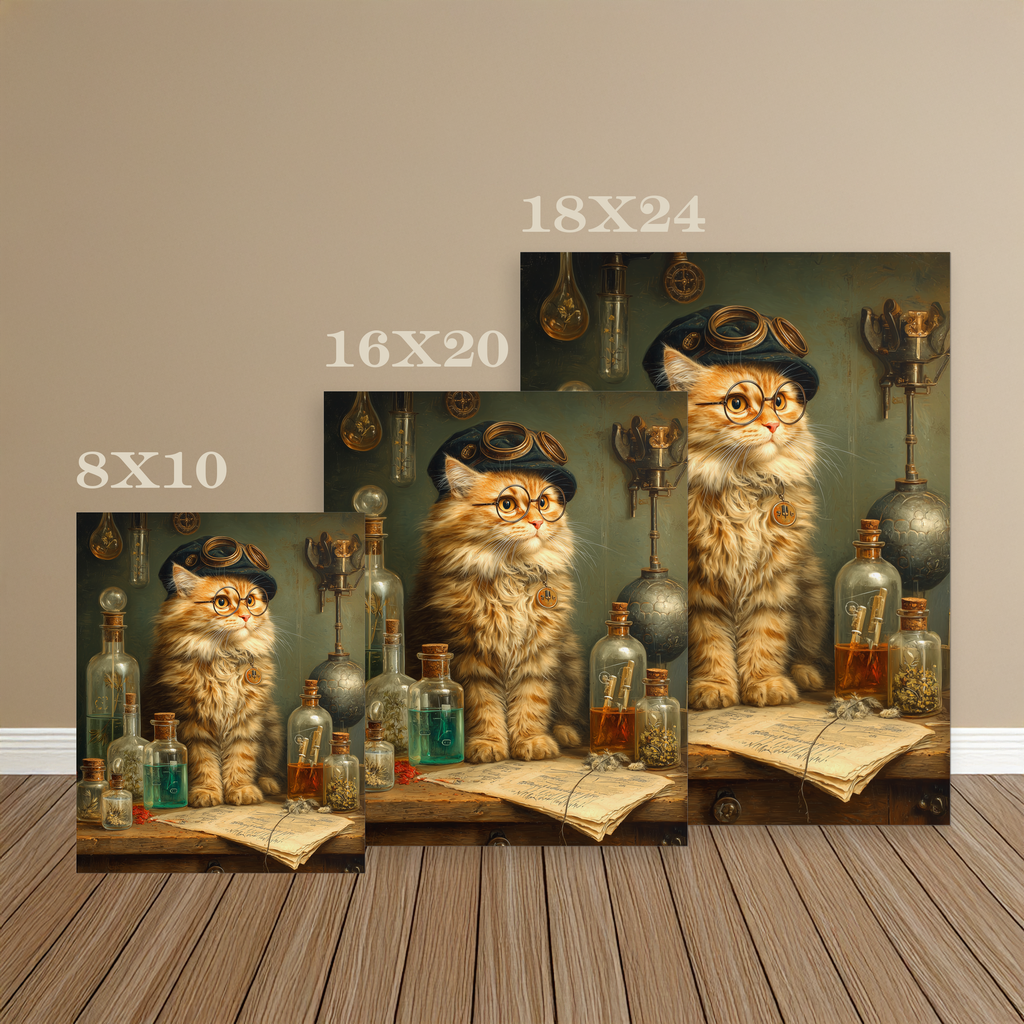 The Apothecary Cat Wall Art | The Forest Garden Collection Vintage Steampunk Fantasy Cat Alchemist Print