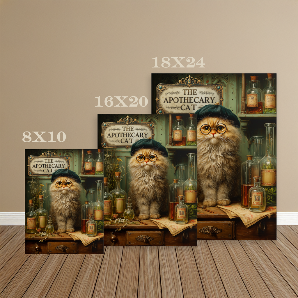 The Apothecary Cat Wall Art | Vintage Steampunk Fantasy Cat Alchemist Print