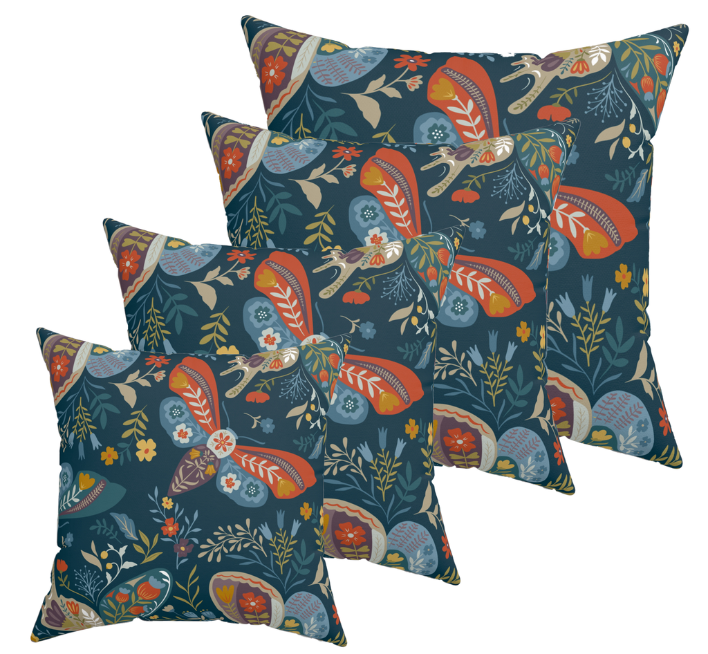 Folk Art Butterfly Pillow | Mystic Floral Cushion