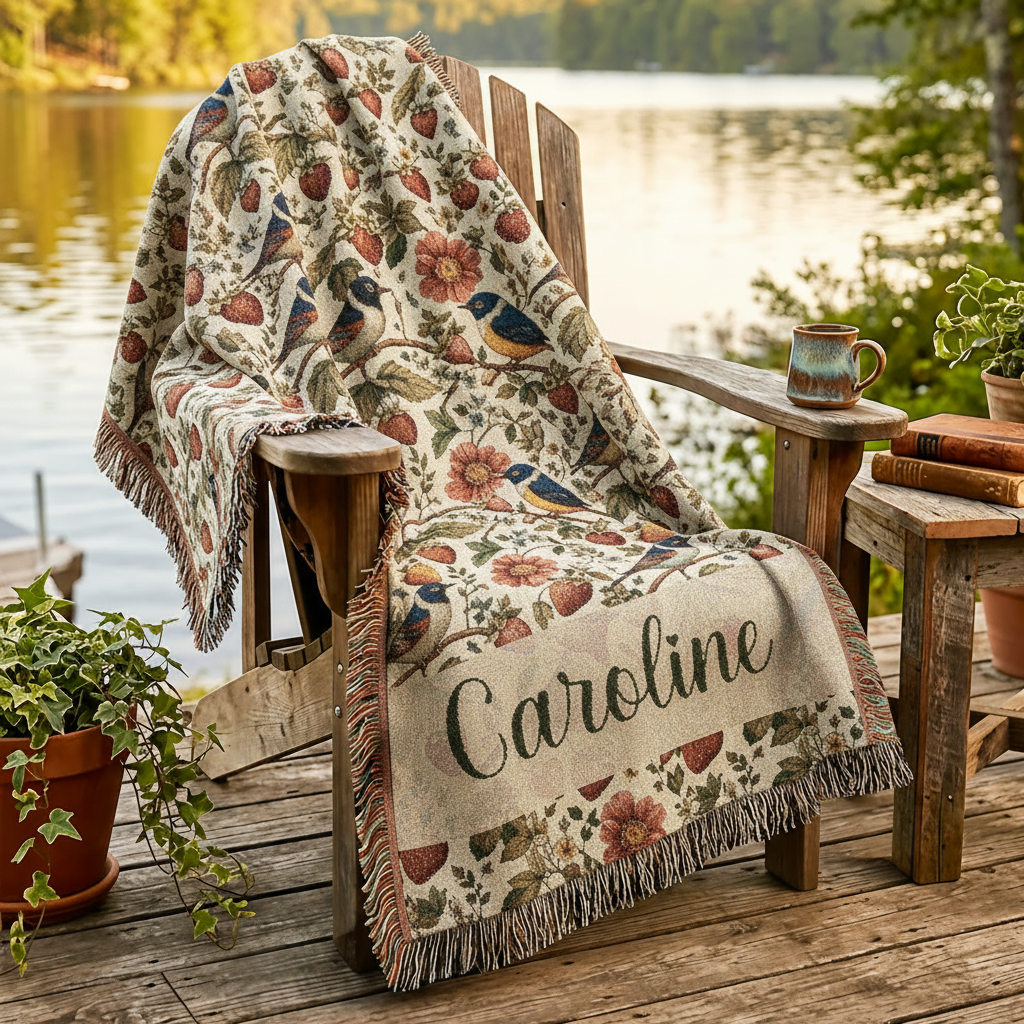 Garden Songbird | Strawberry Meadow Custom Name Blanket Printify