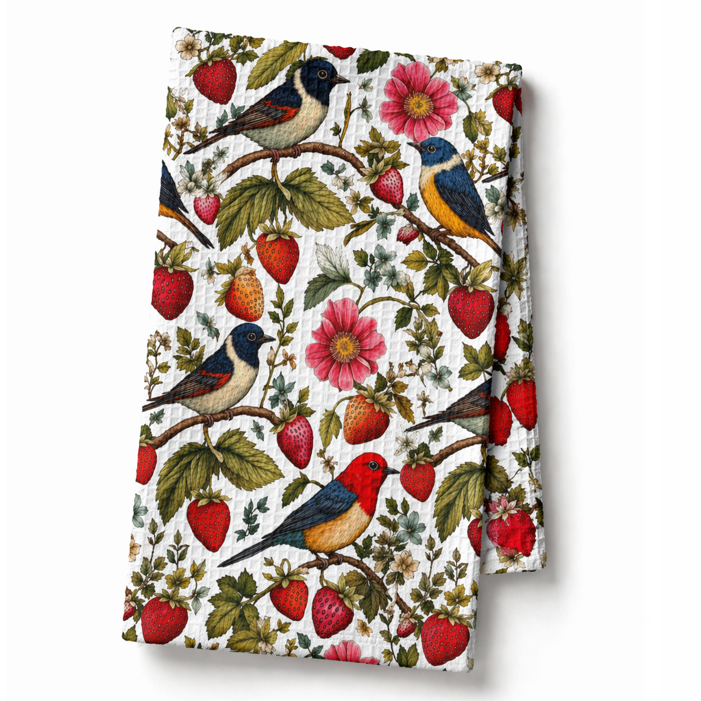 Garden Songbird | Strawberry Meadow Waffle Tea Towel Printify