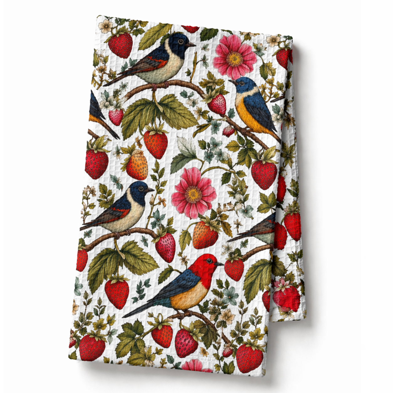 Garden Songbird | Strawberry Meadow Waffle Tea Towel Printify