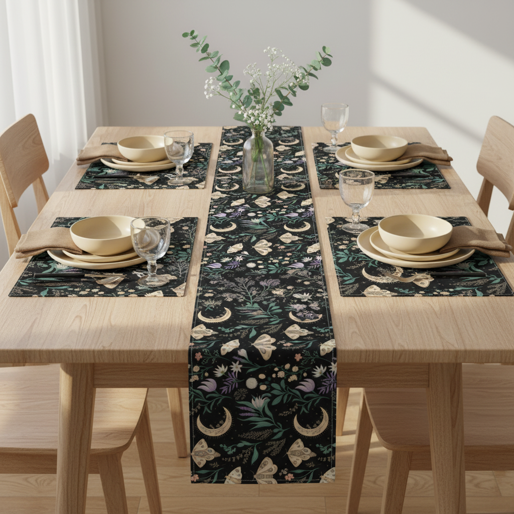 Celestial Moth Blooms | Floral Table Runner Printify